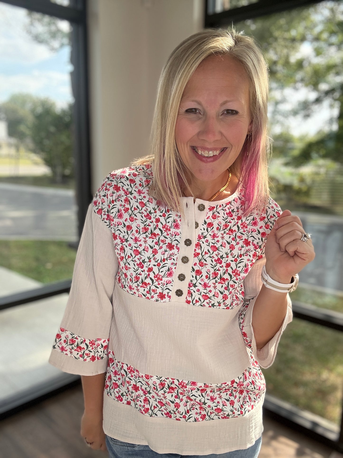 Floral Patch Henley Top