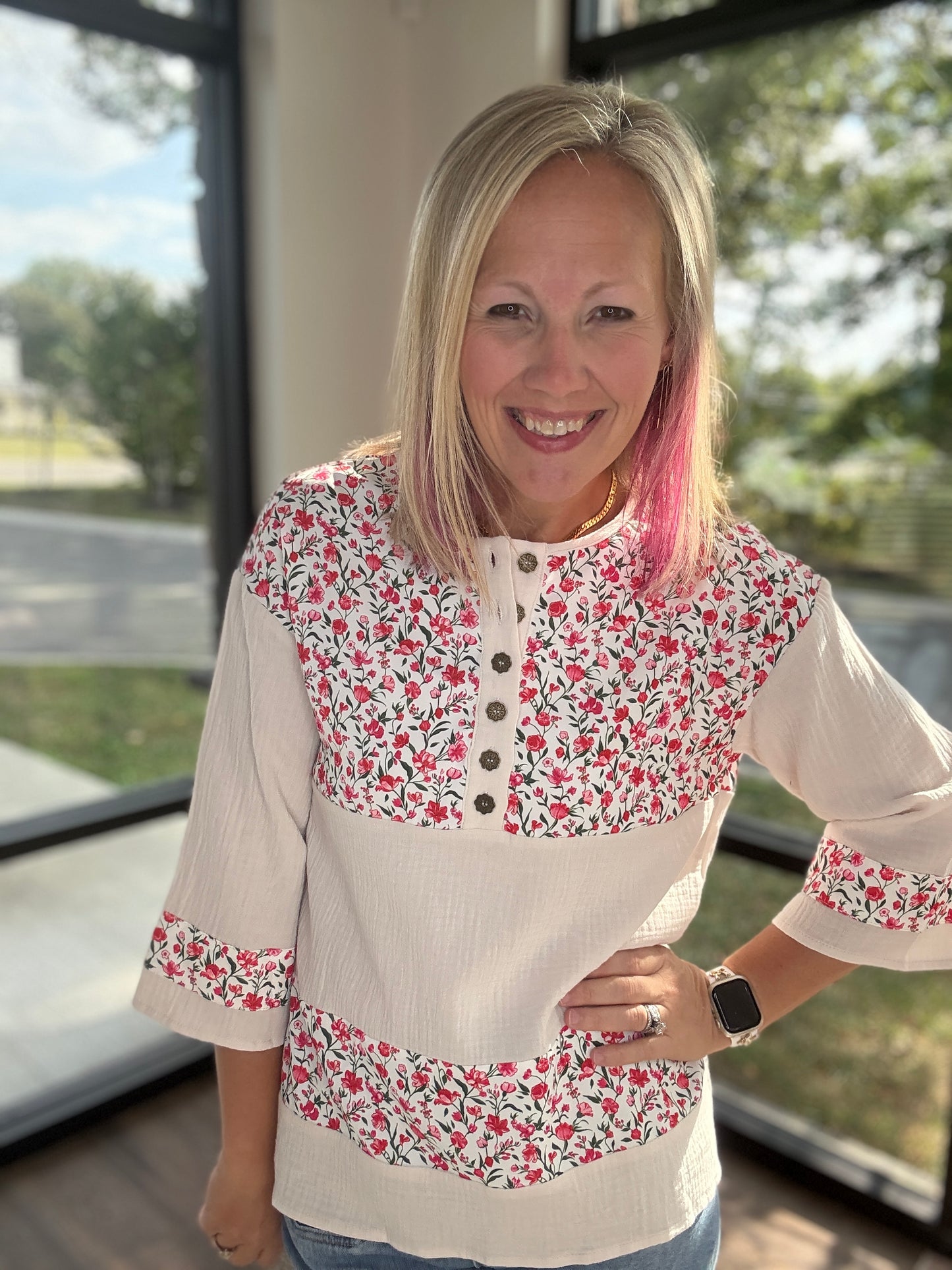 Floral Patch Henley Top