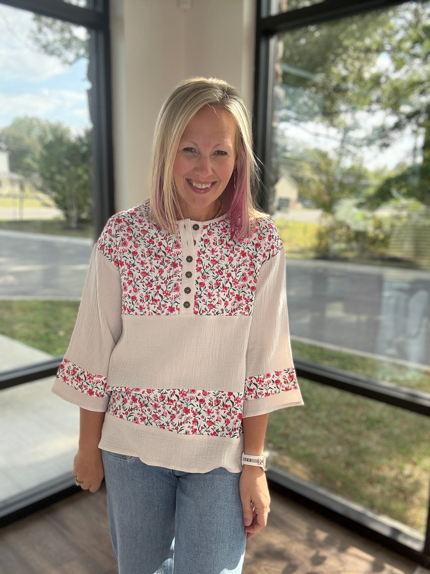 Floral Patch Henley Top