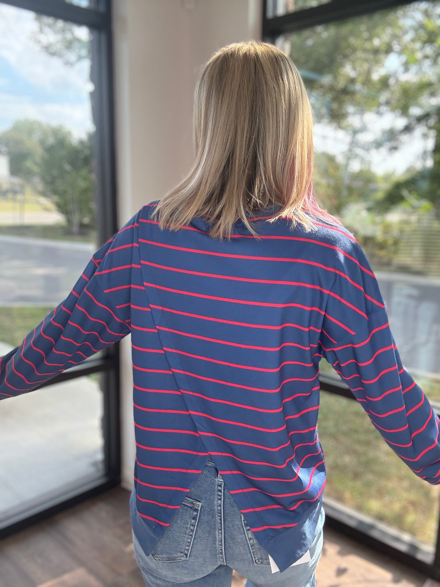 Navy & Stripe Criss Cross