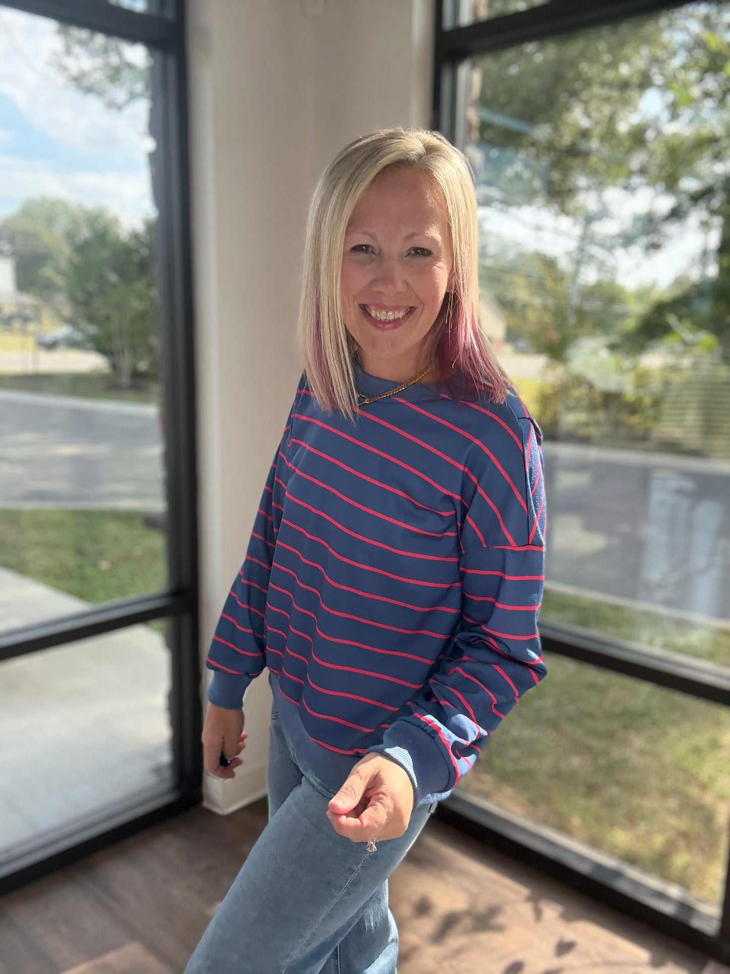 Navy & Stripe Criss Cross