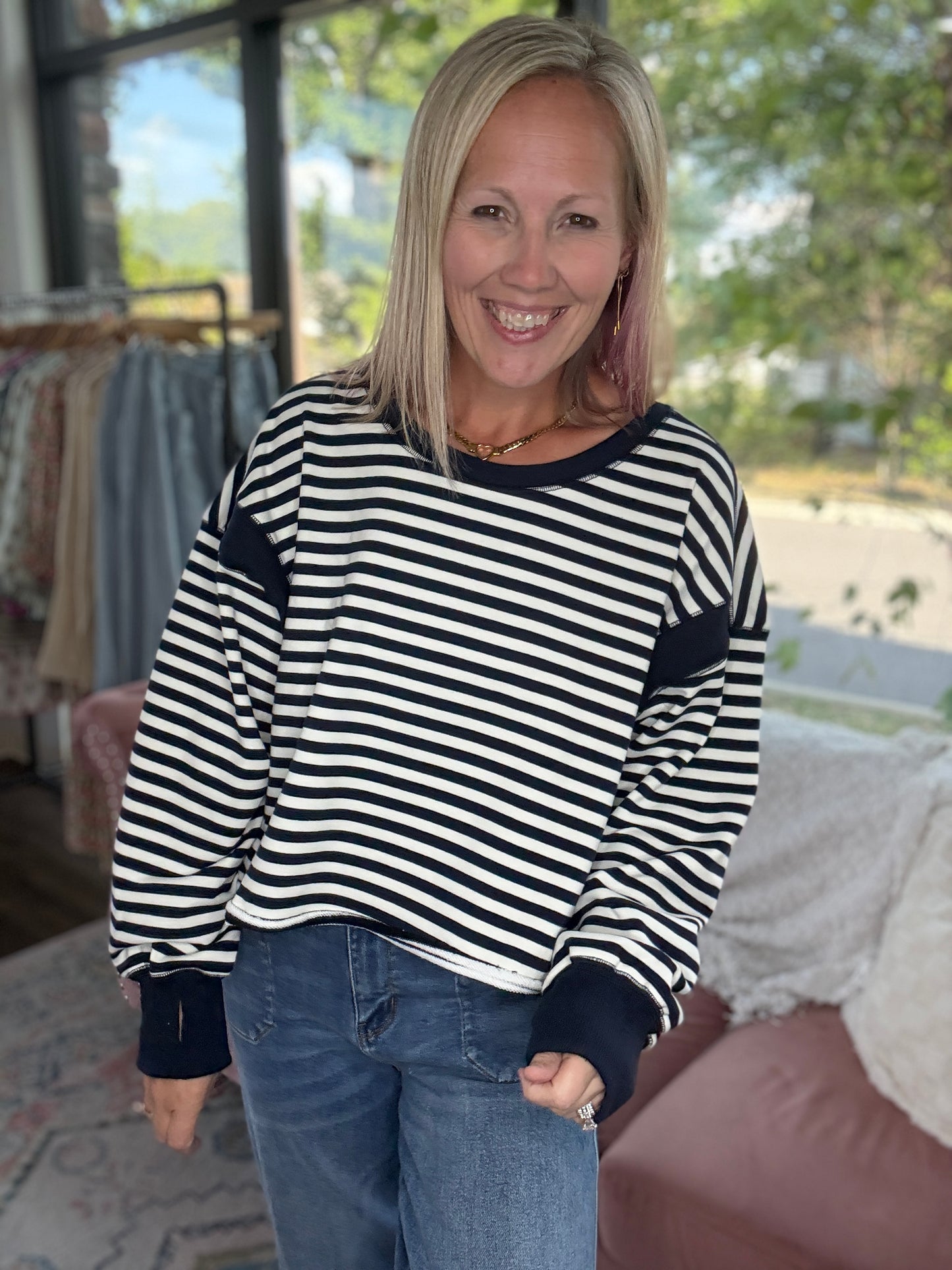 Breezy Back Sweatshirt- Navy