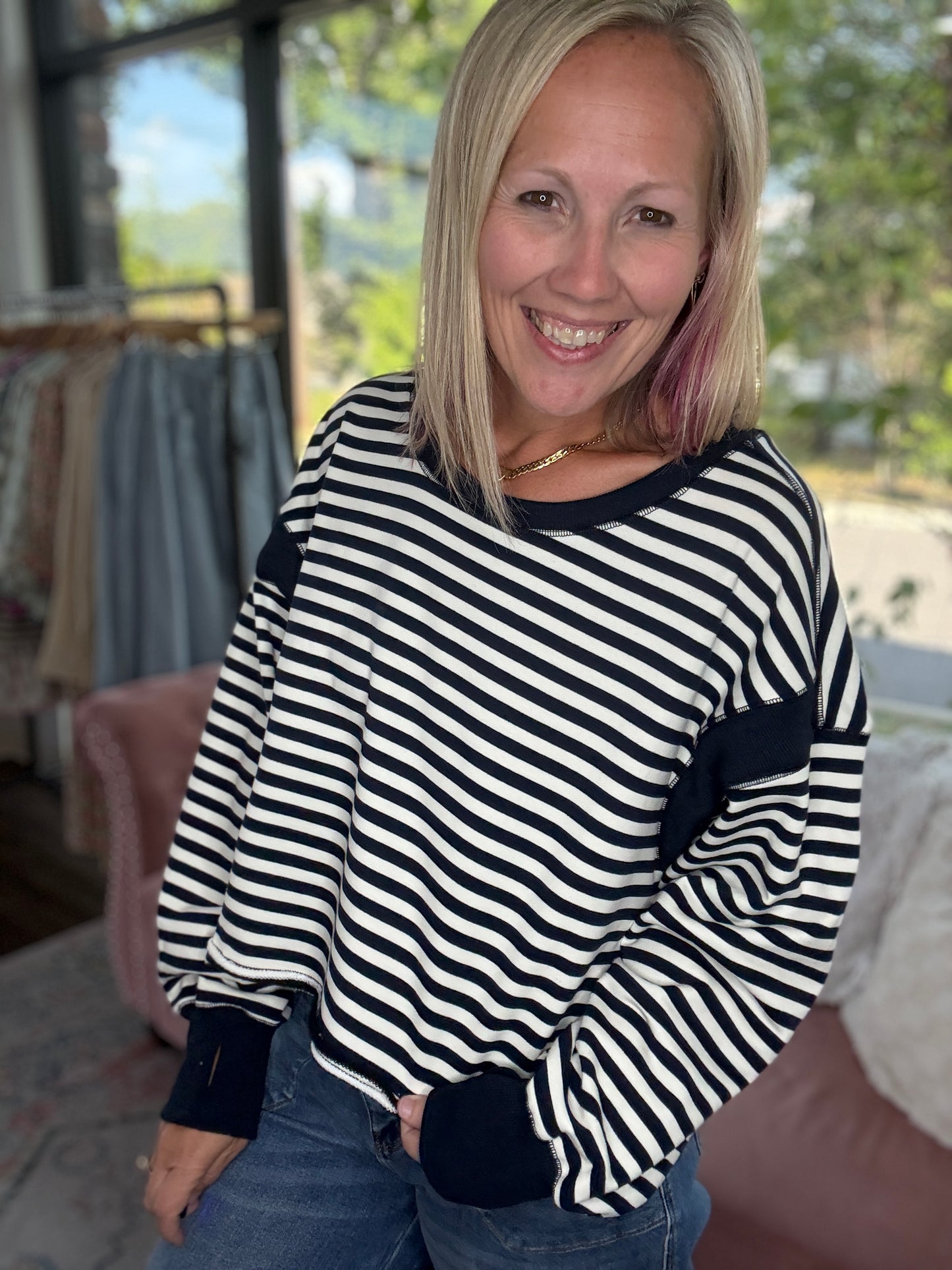 Breezy Back Sweatshirt- Navy