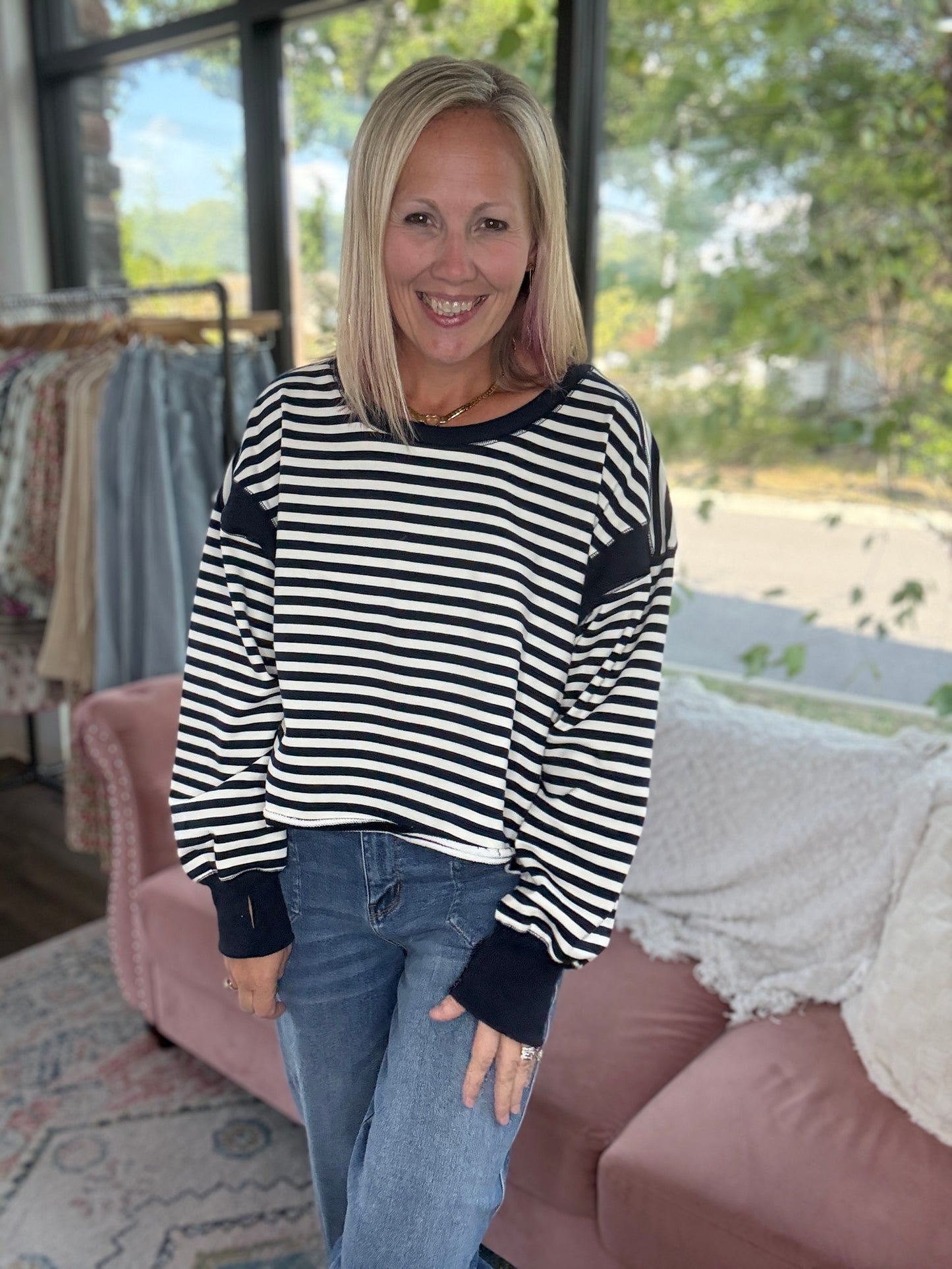 Breezy Back Sweatshirt- Navy