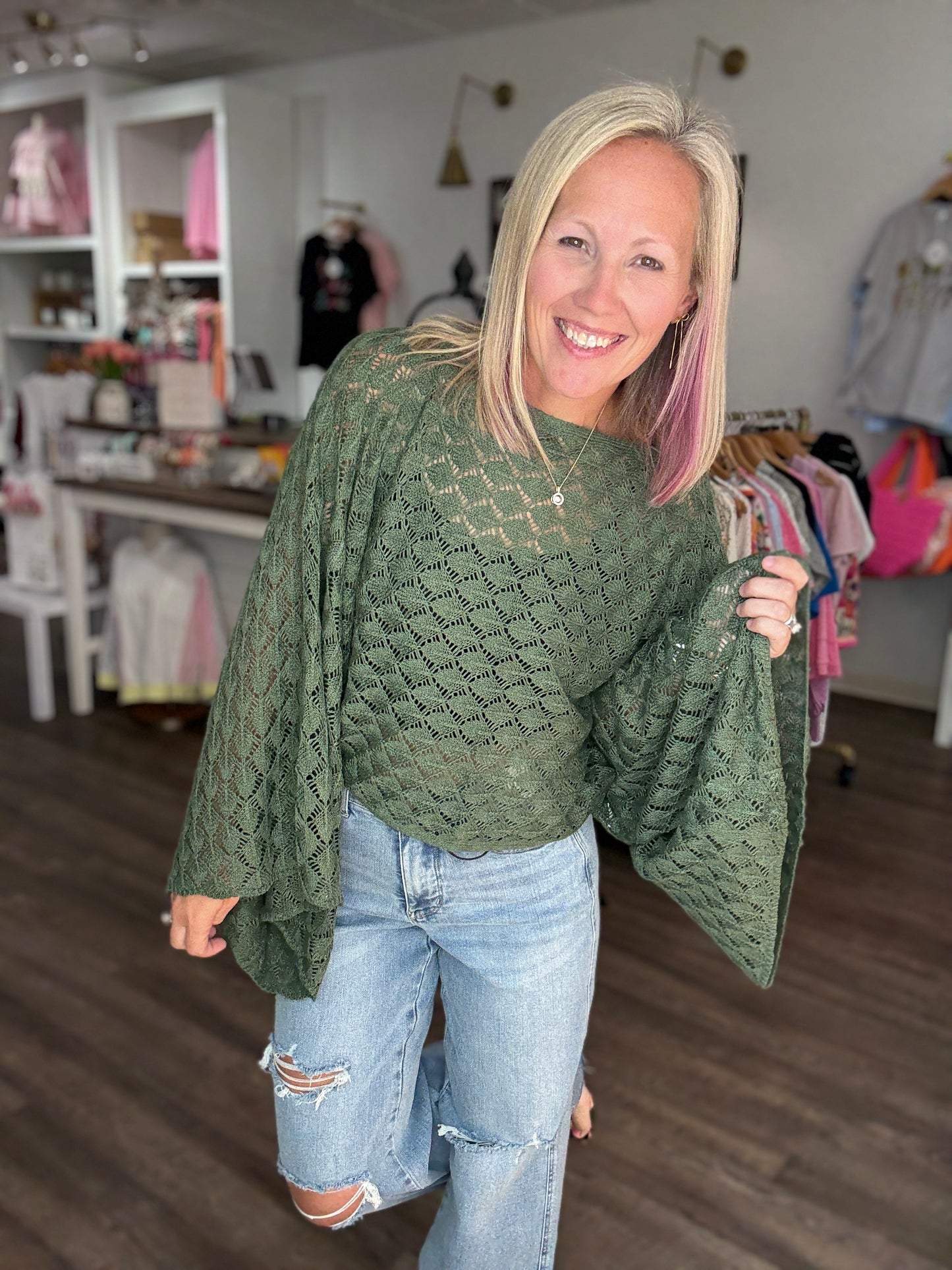 Free Spirit Bell Top- Olive