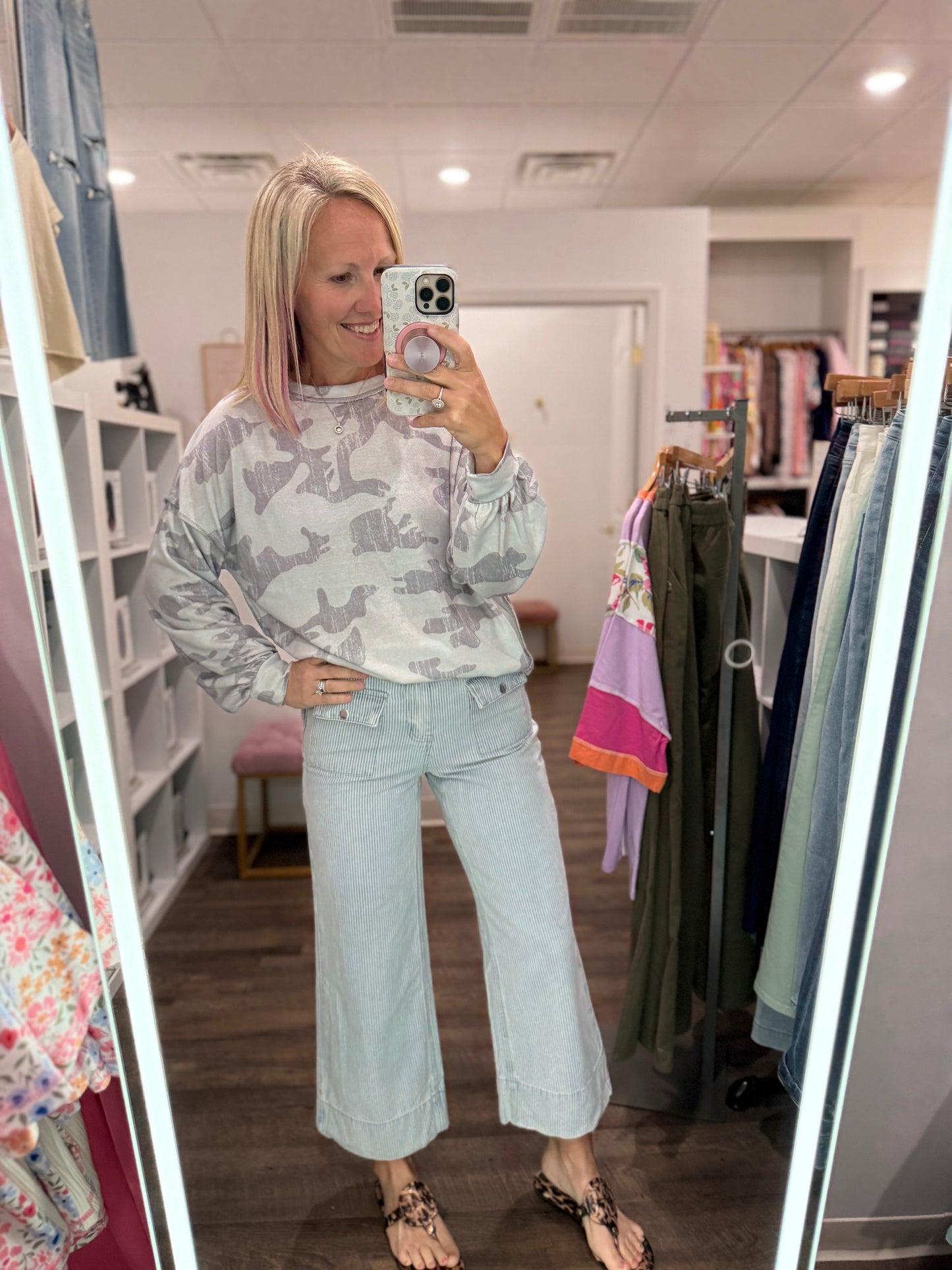 Pinstripe Path Wide Leg Jean