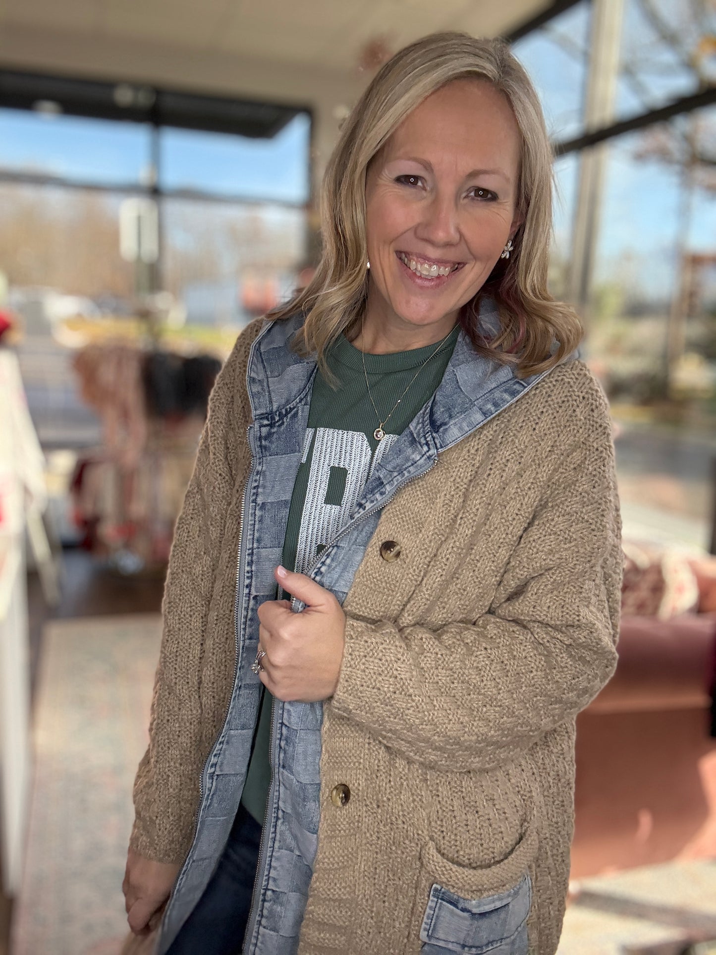 Checkered Sweater Jacket