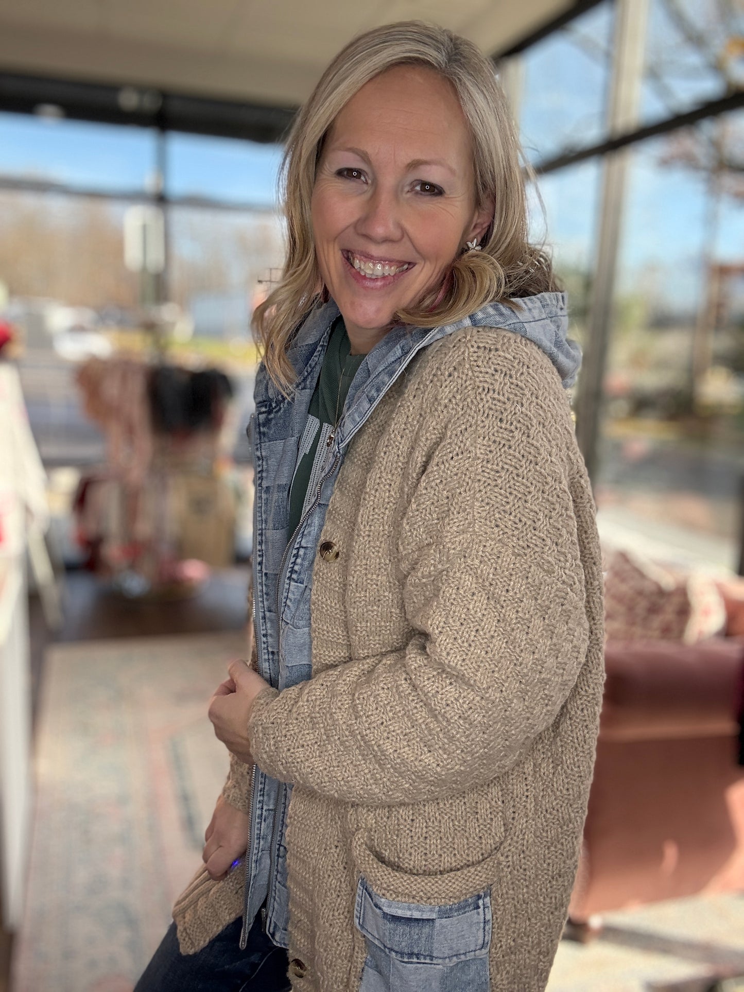 Checkered Sweater Jacket
