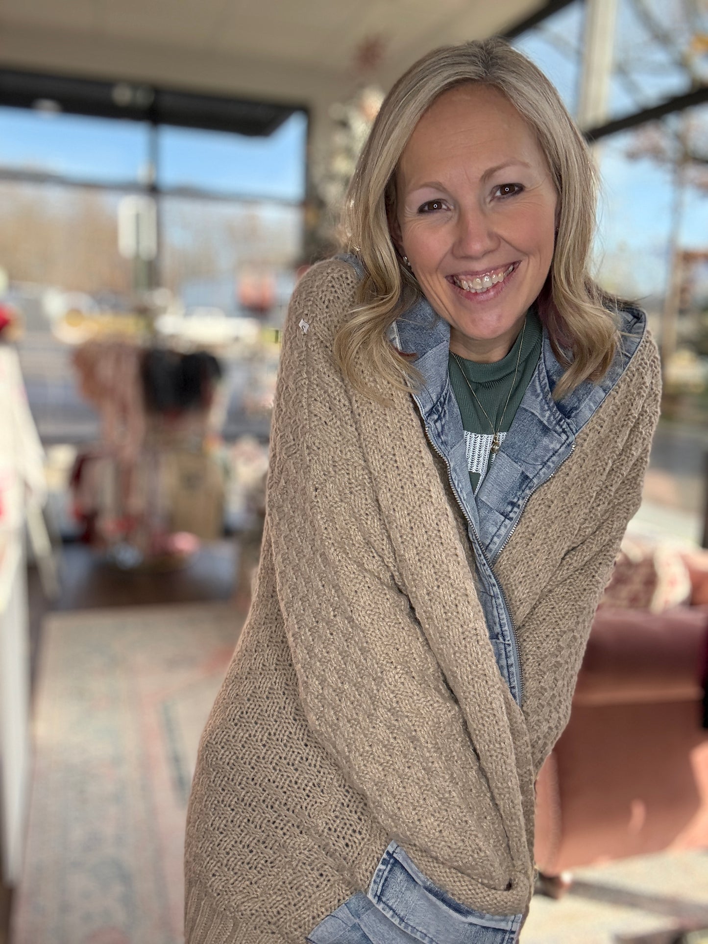 Checkered Sweater Jacket