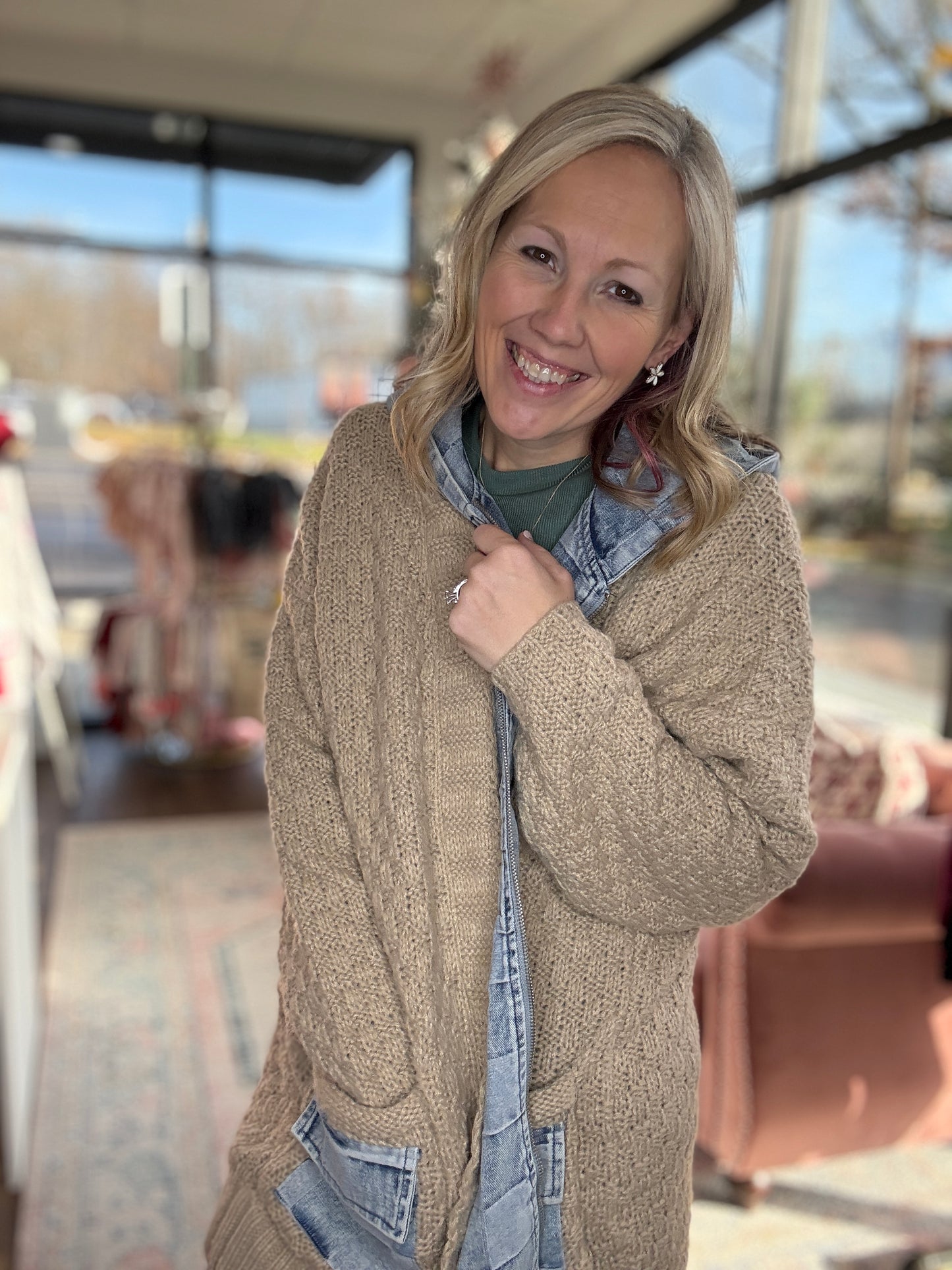 Checkered Sweater Jacket