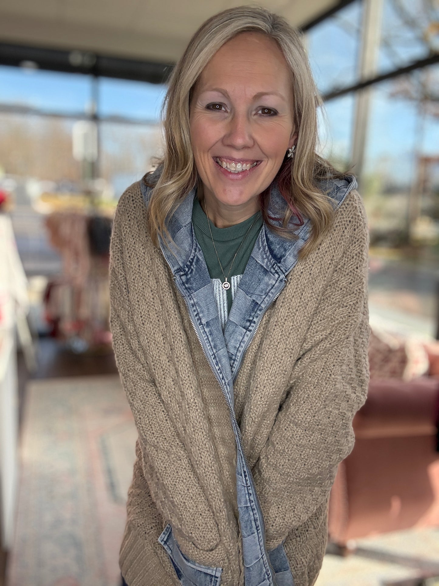 Checkered Sweater Jacket