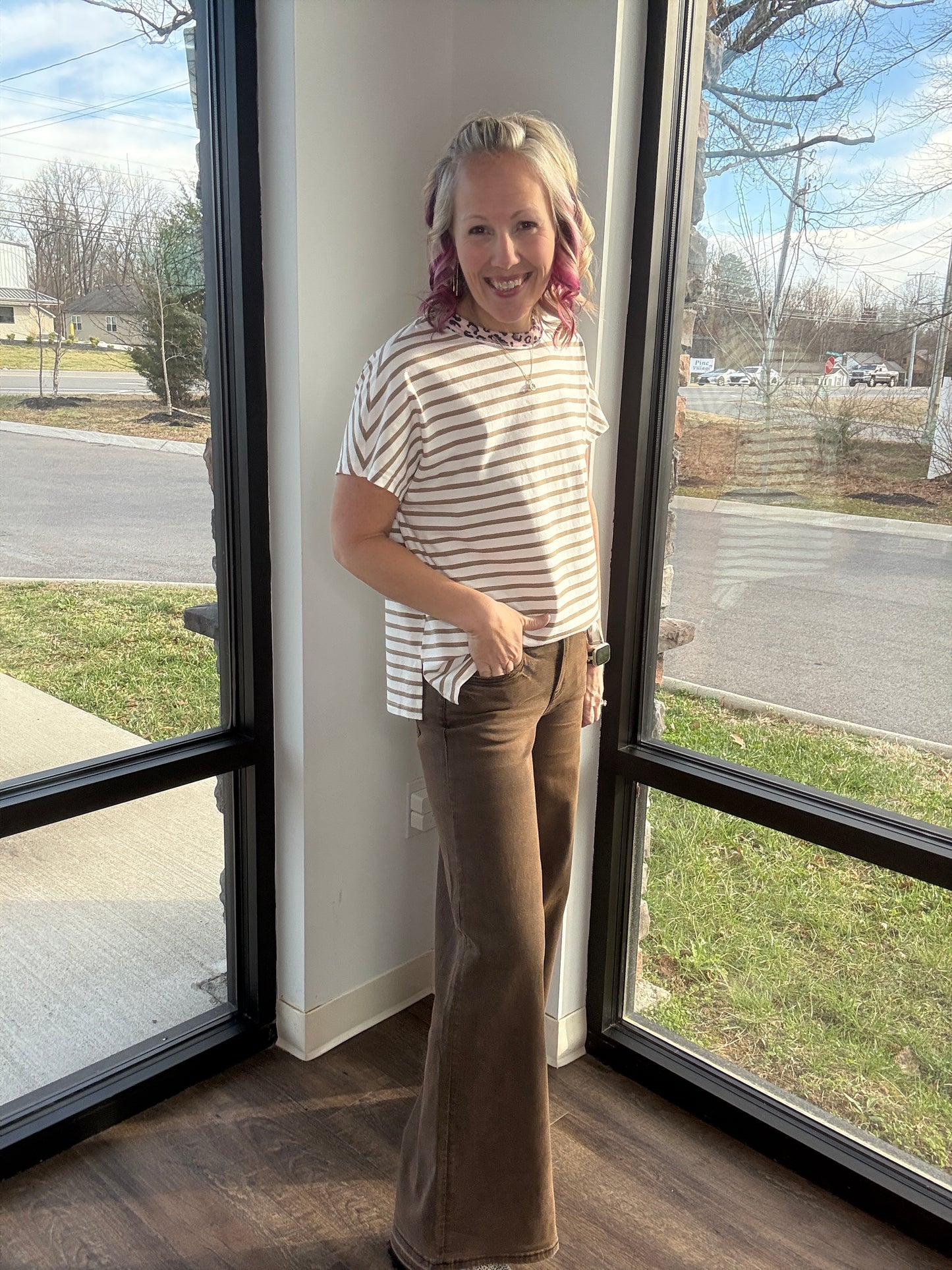 Latte Leopard Stripe Tee