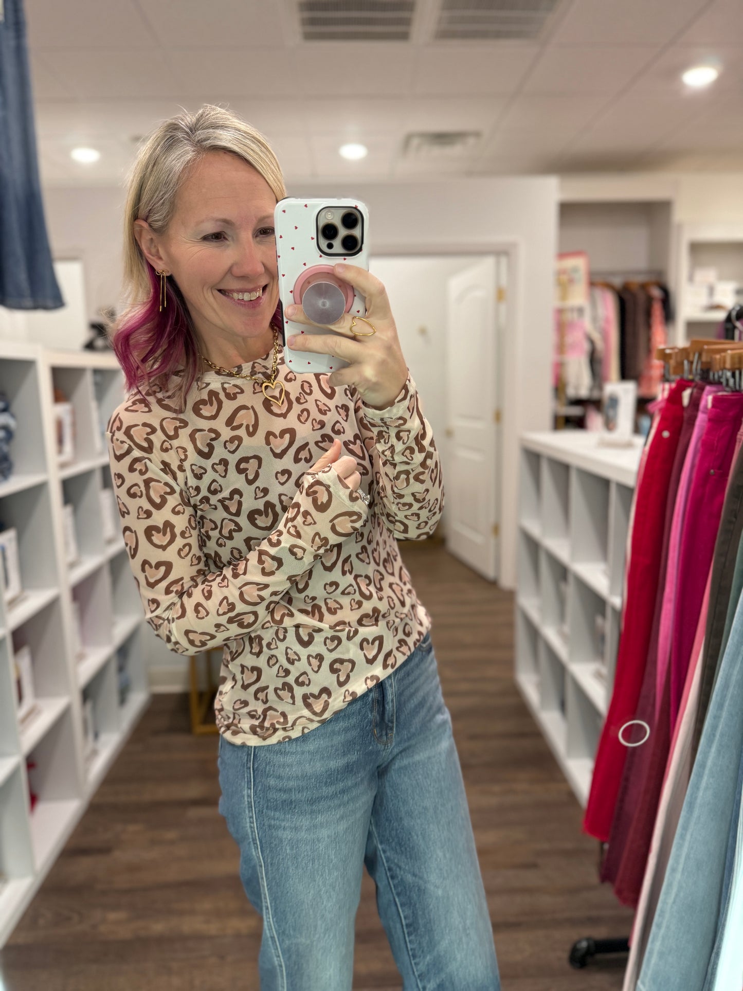 Cheetah Hearts Mesh Top
