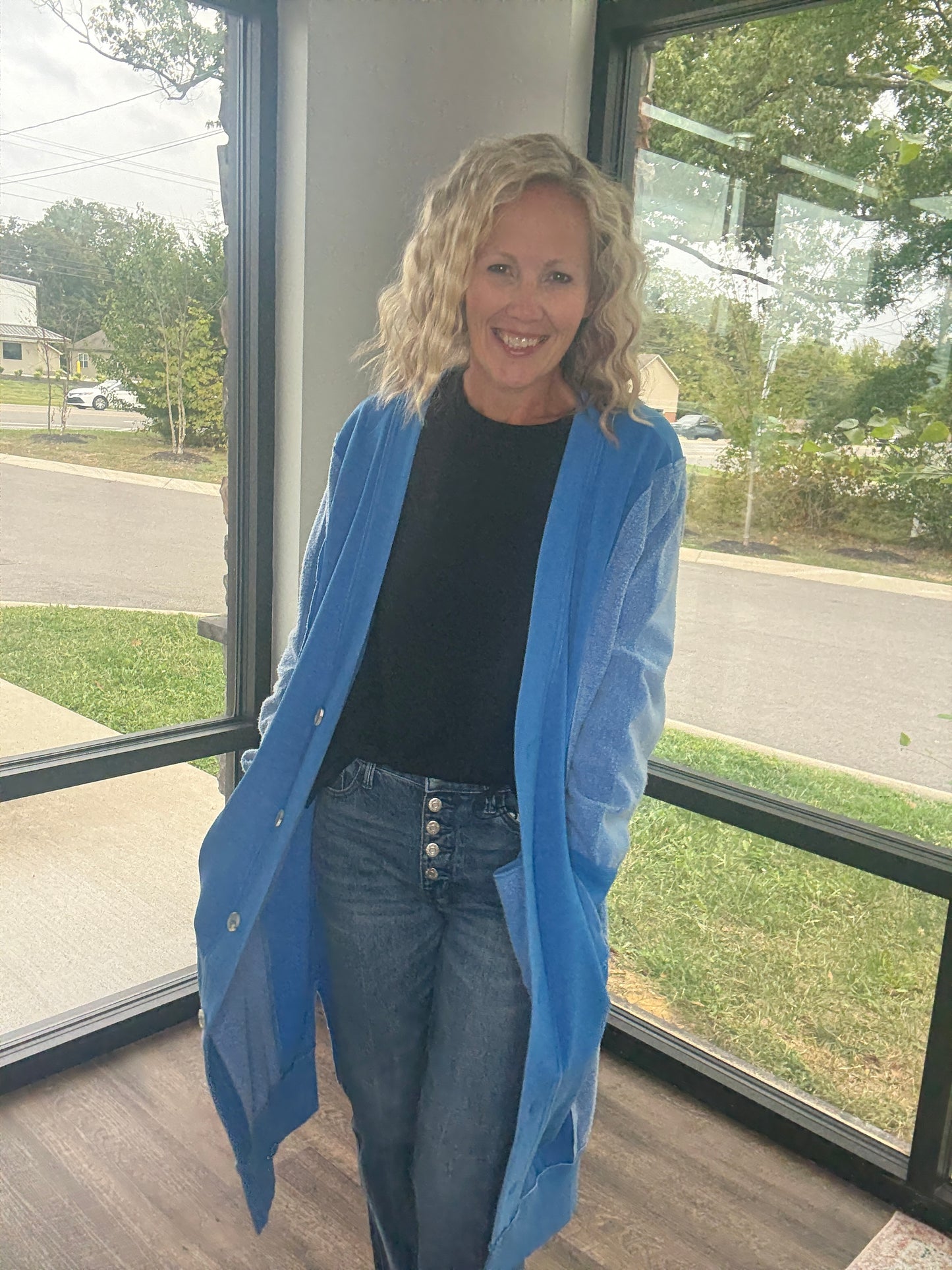 It's Friday Cardi- Blue