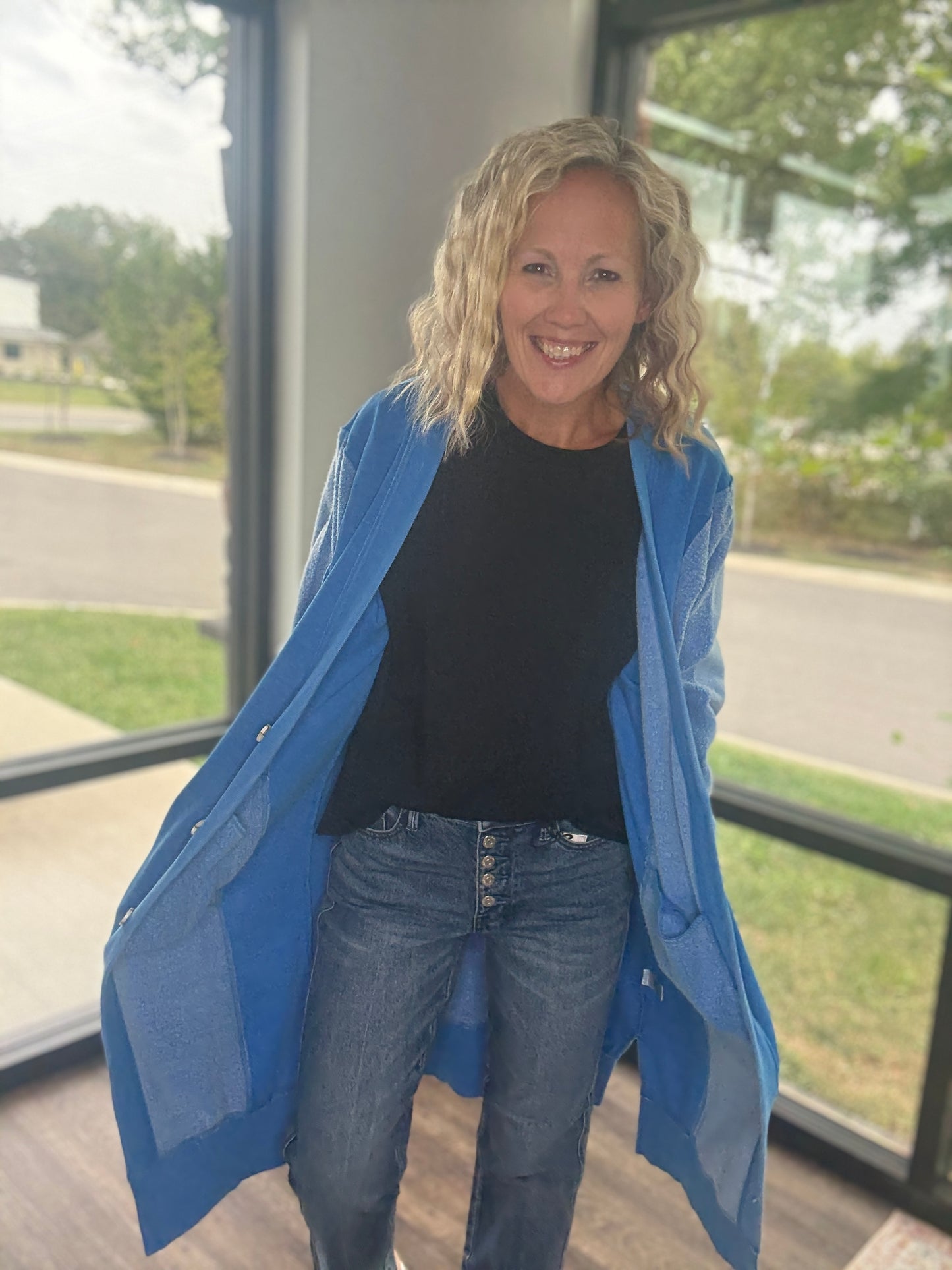 It's Friday Cardi- Blue