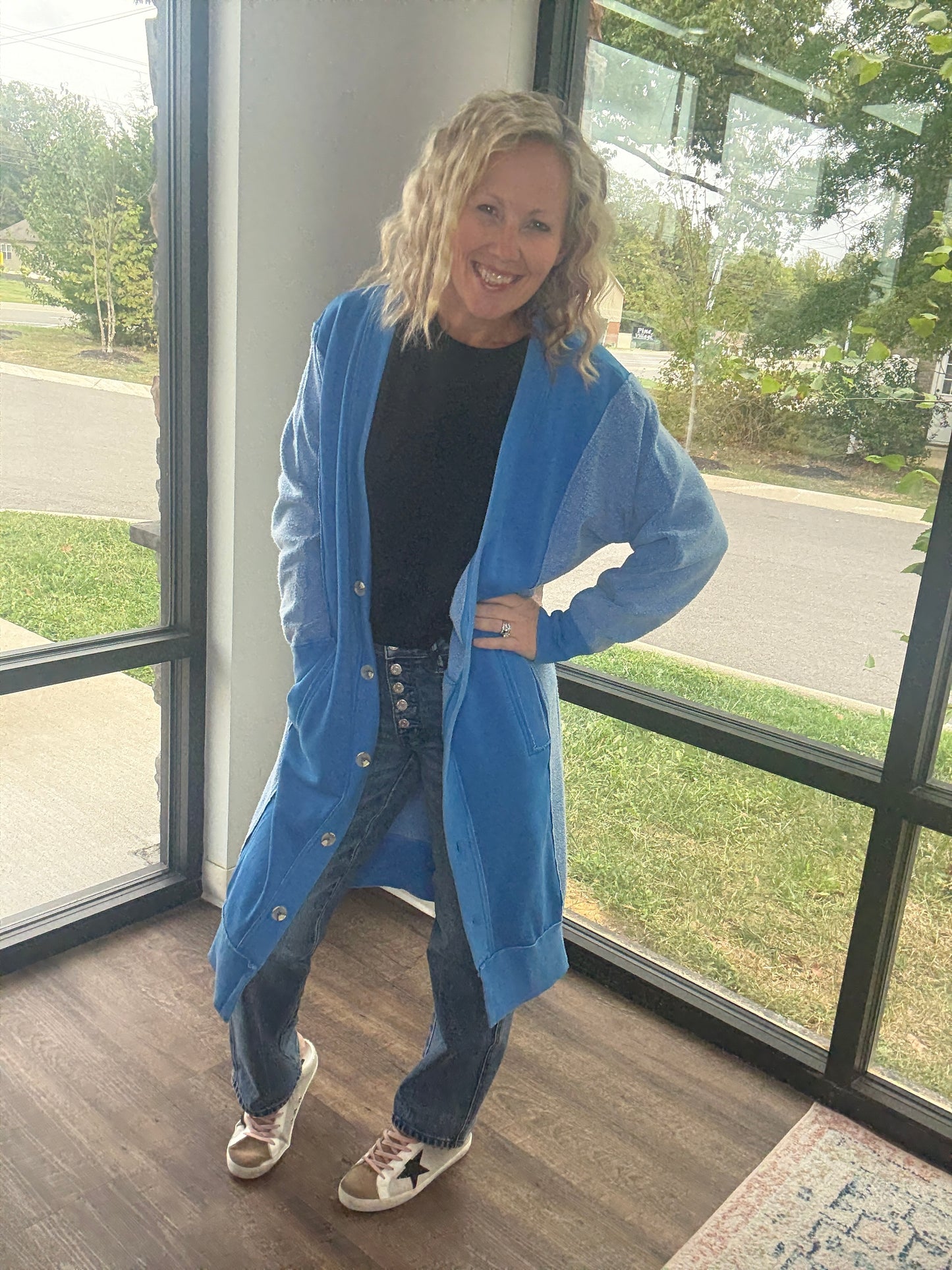 It's Friday Cardi- Blue