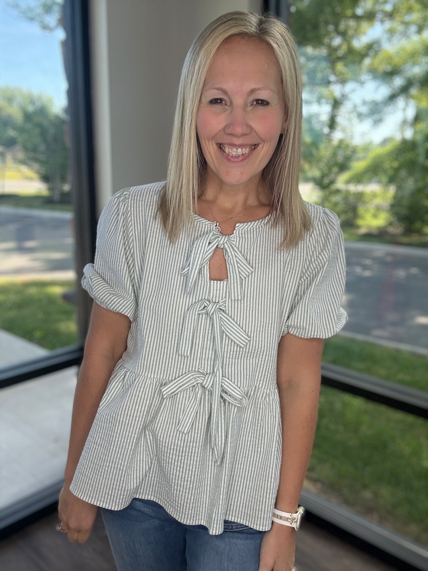 Sweet Stripes Top- Sage