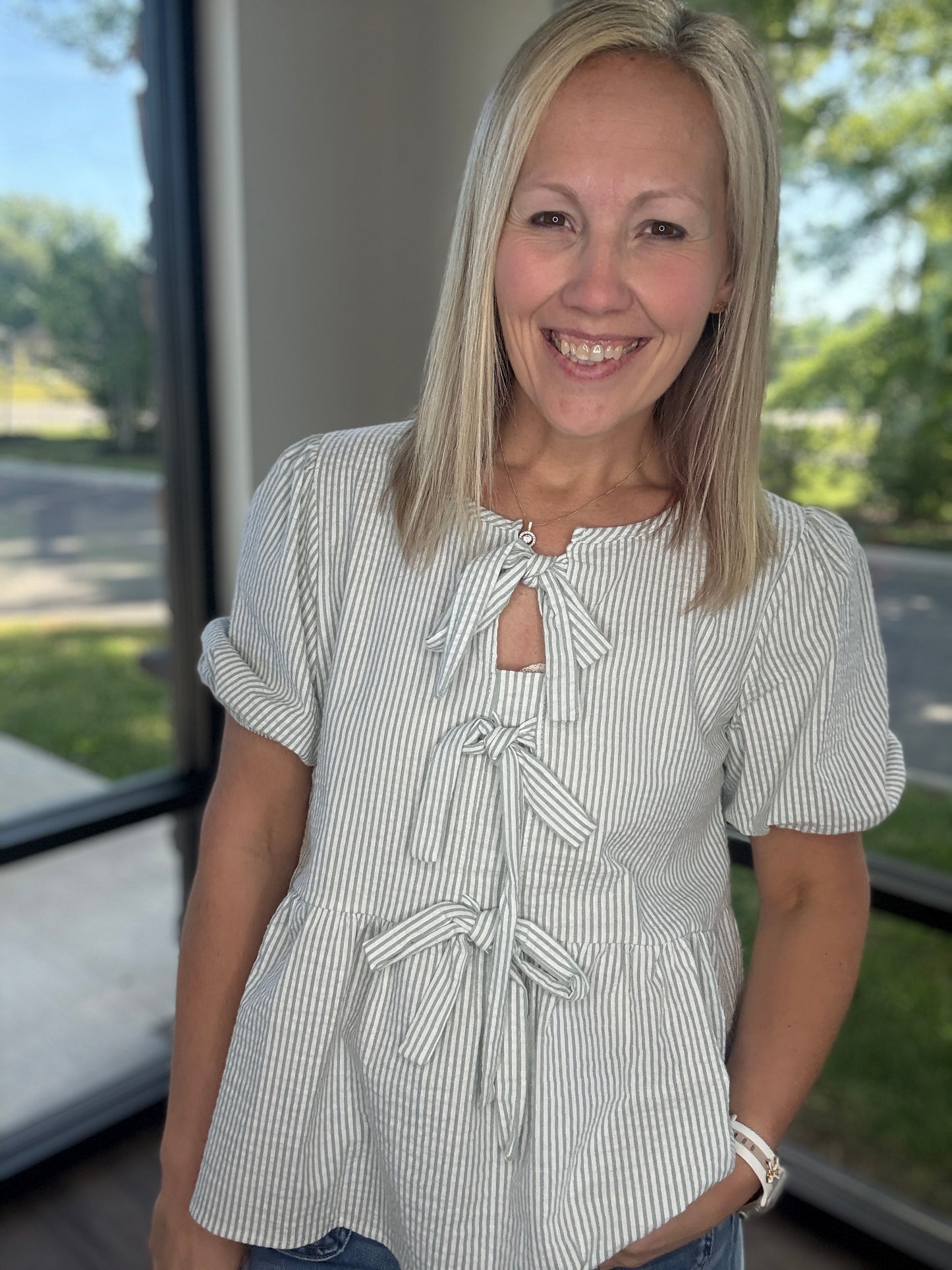 Sweet Stripes Top- Sage