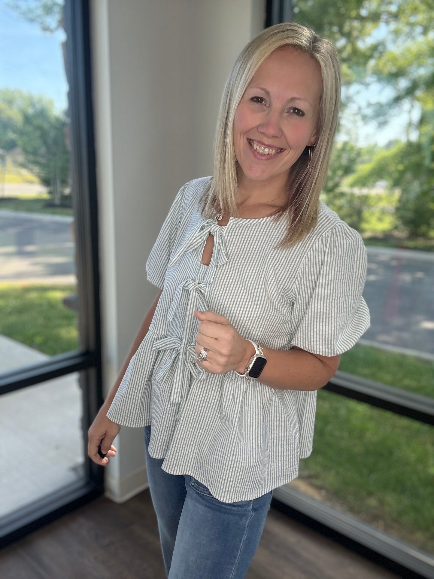 Sweet Stripes Top- Sage