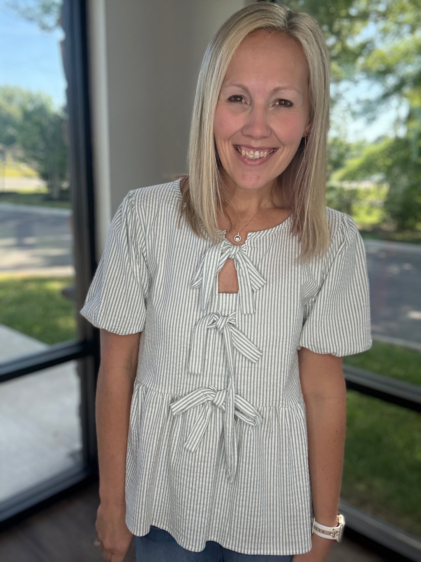 Sweet Stripes Top- Sage