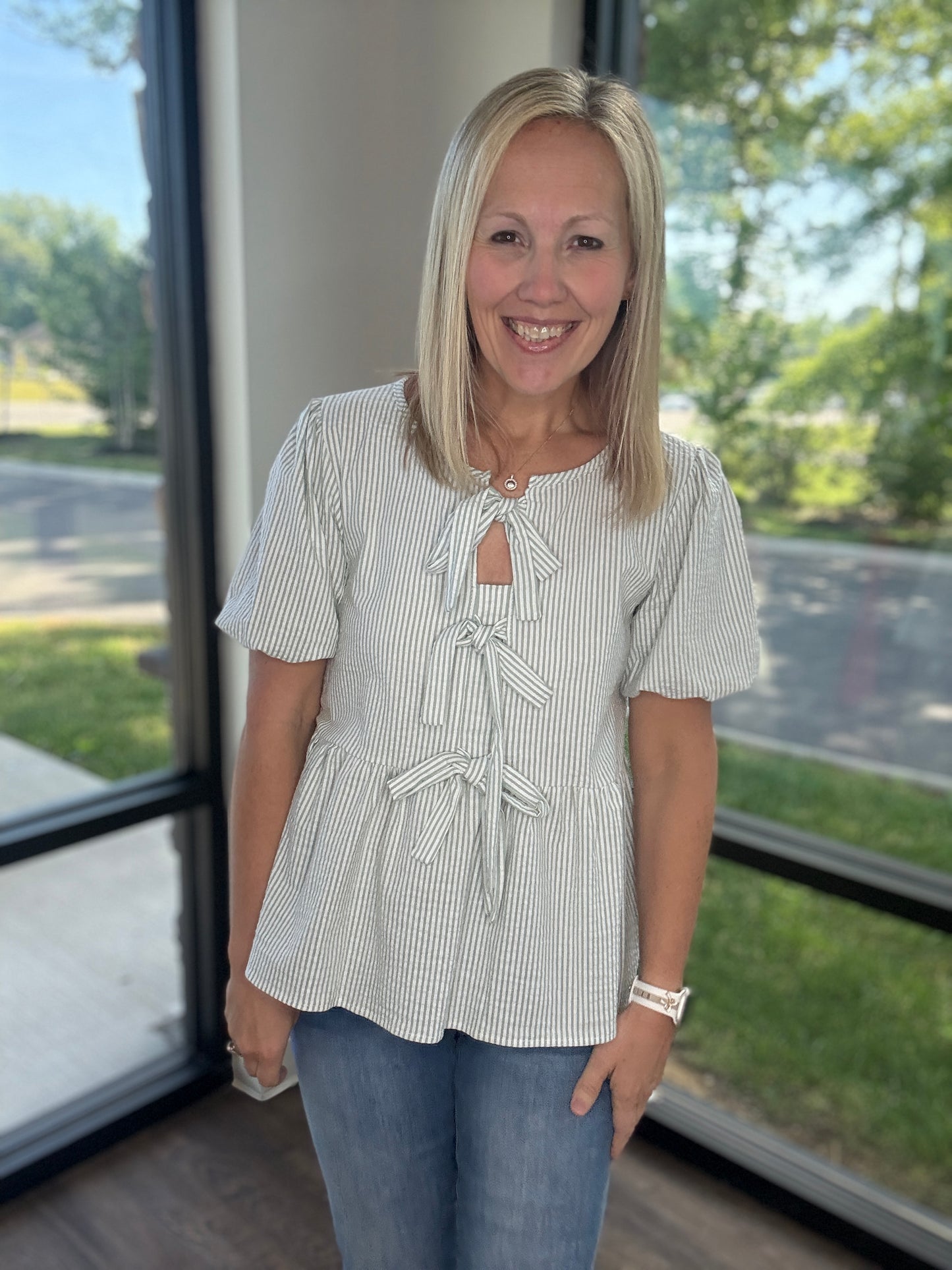 Sweet Stripes Top- Sage