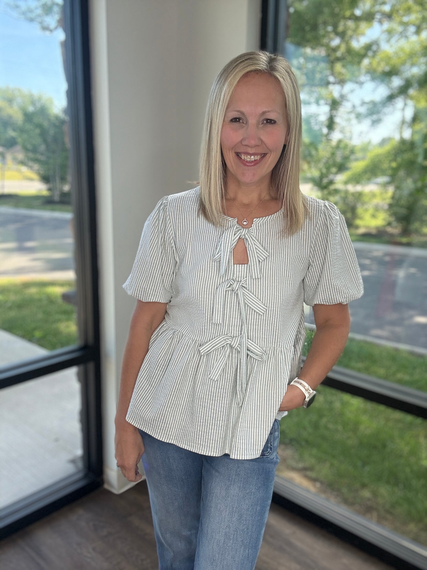 Sweet Stripes Top- Sage