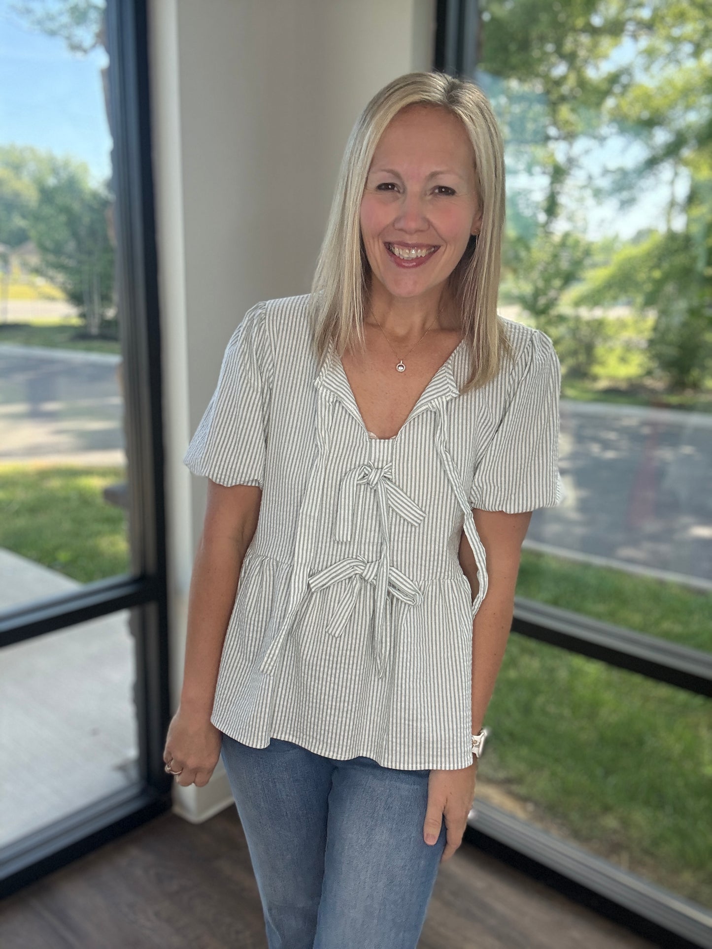 Sweet Stripes Top- Sage