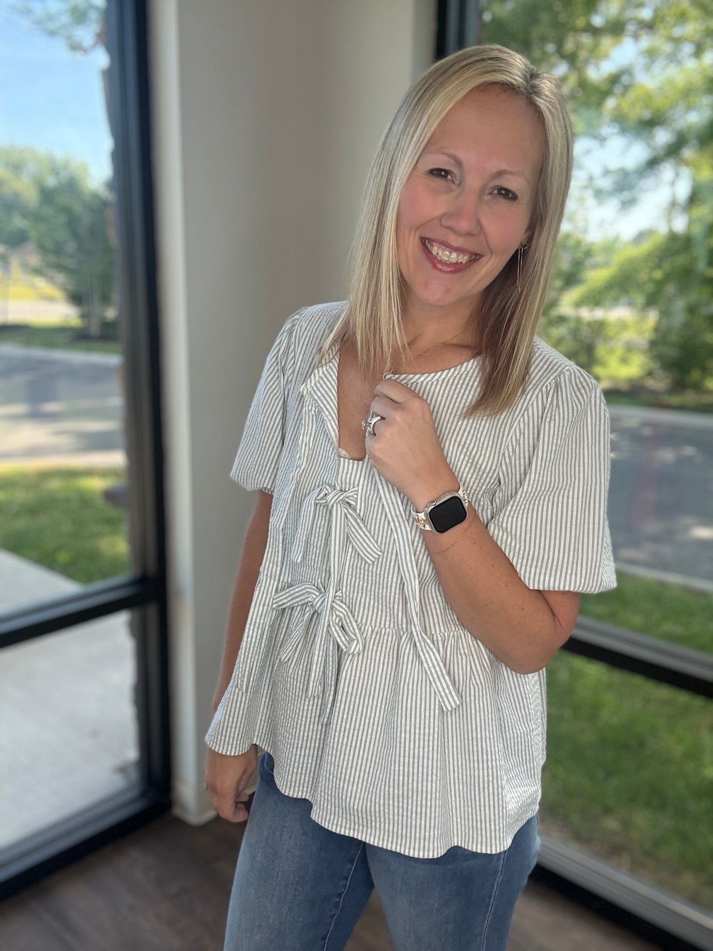 Sweet Stripes Top- Sage