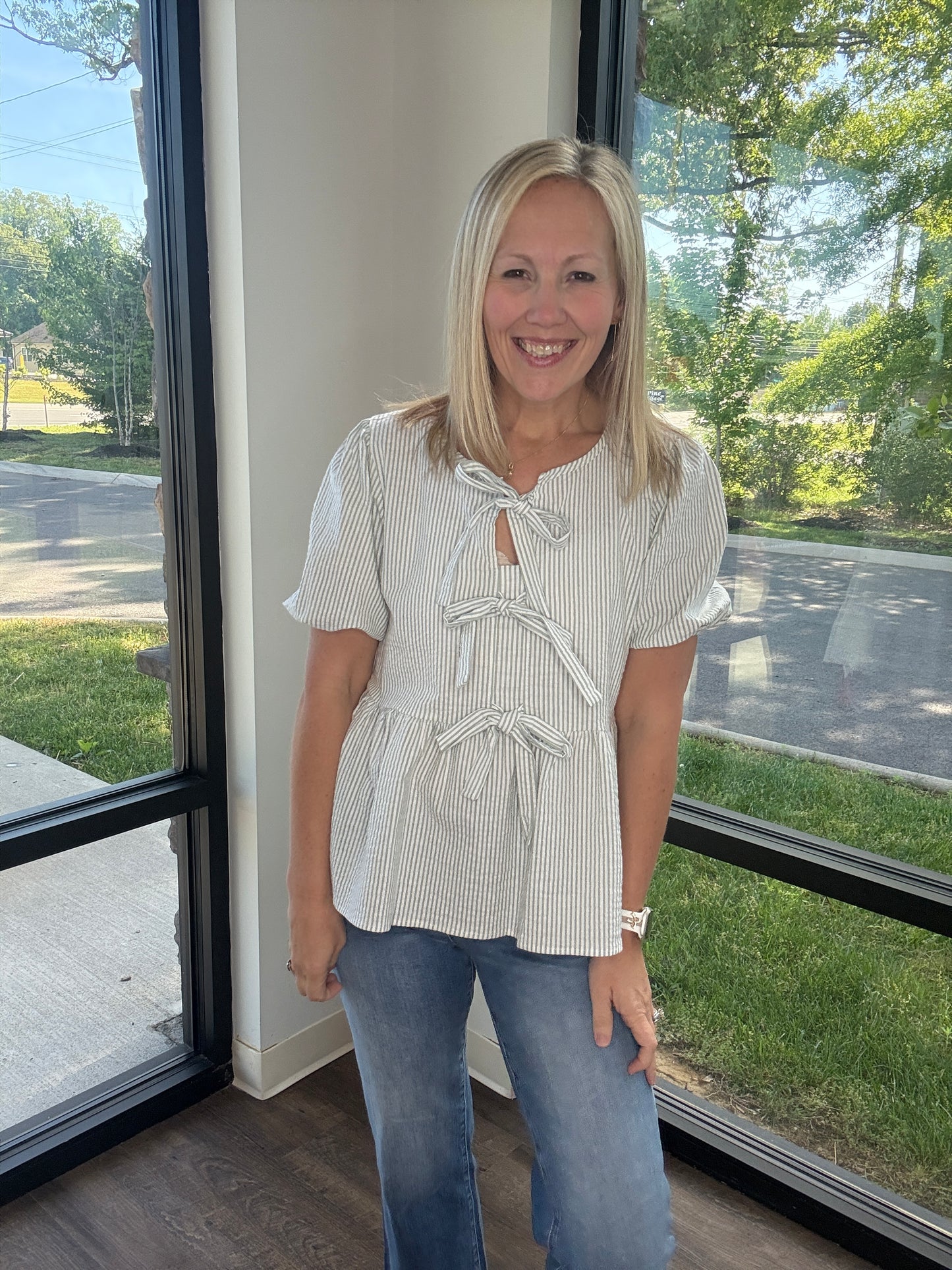 Sweet Stripes Top- Sage
