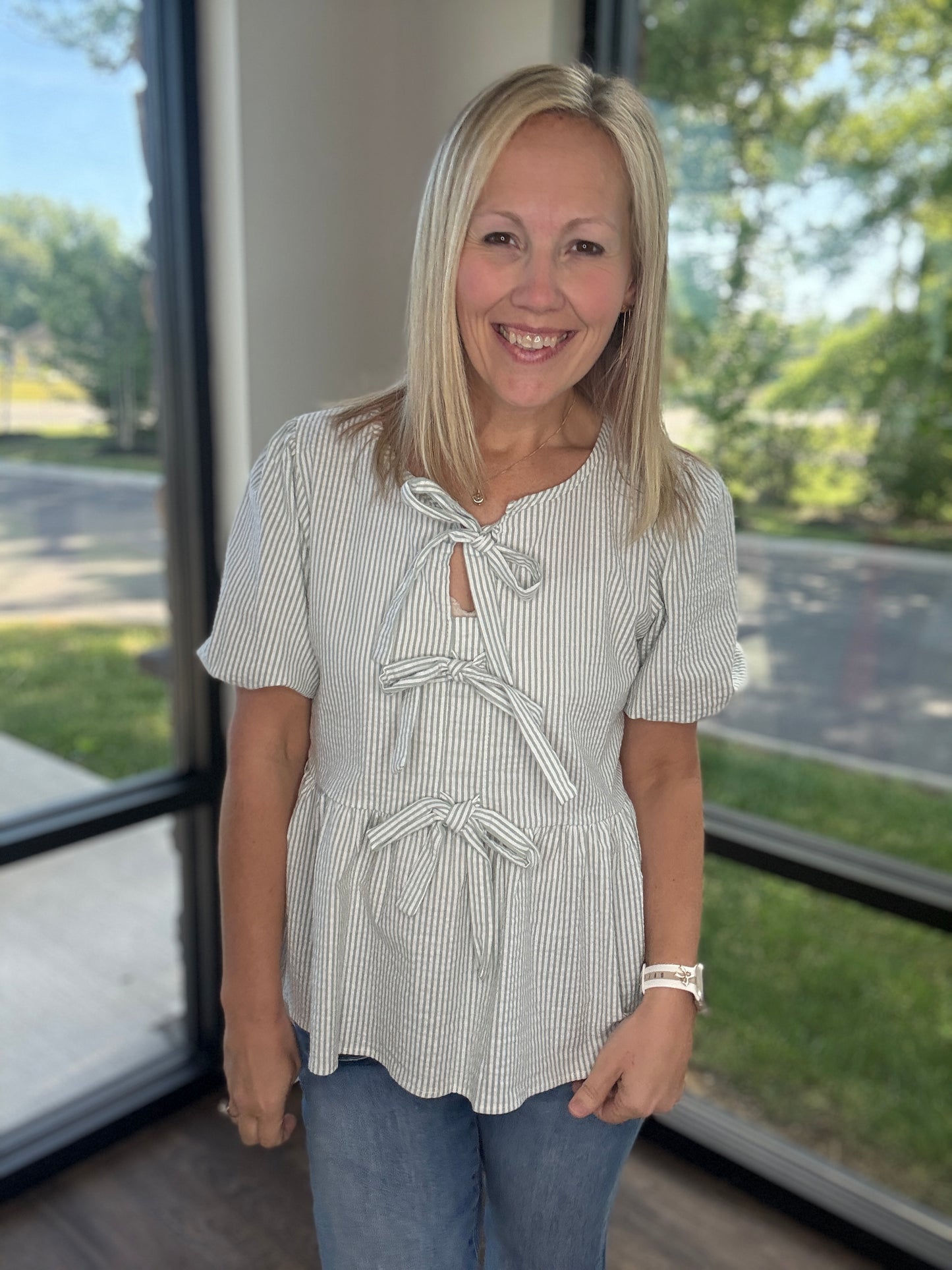 Sweet Stripes Top- Sage