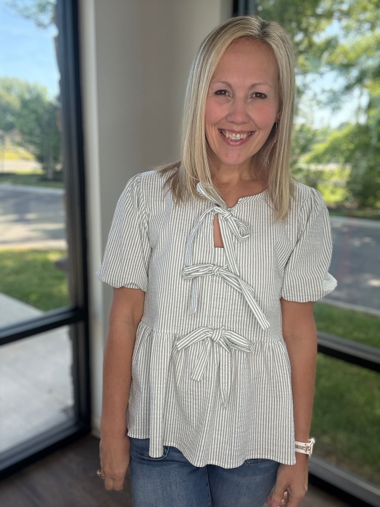 Sweet Stripes Top- Sage