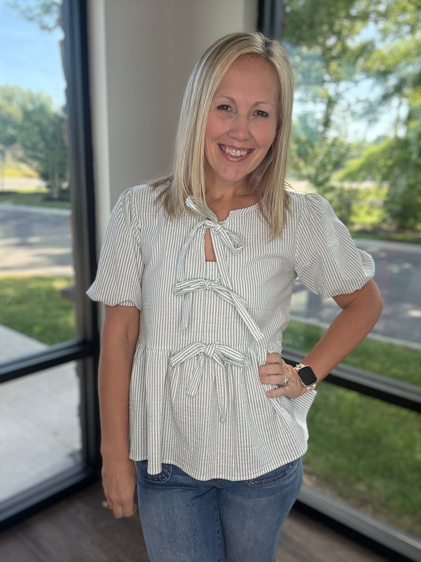 Sweet Stripes Top- Sage