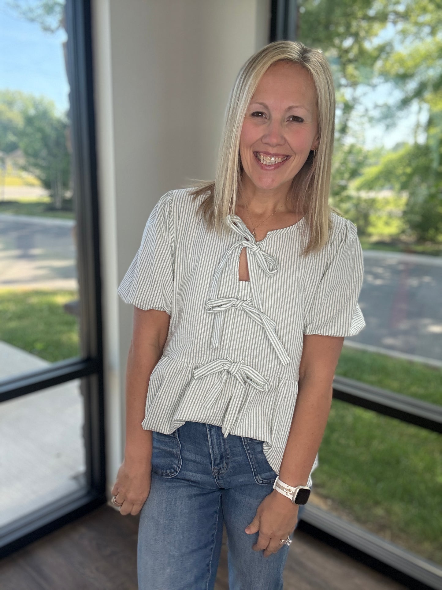 Sweet Stripes Top- Sage