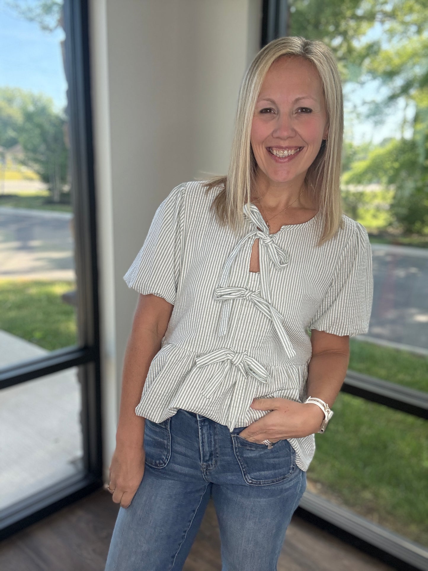 Sweet Stripes Top- Sage