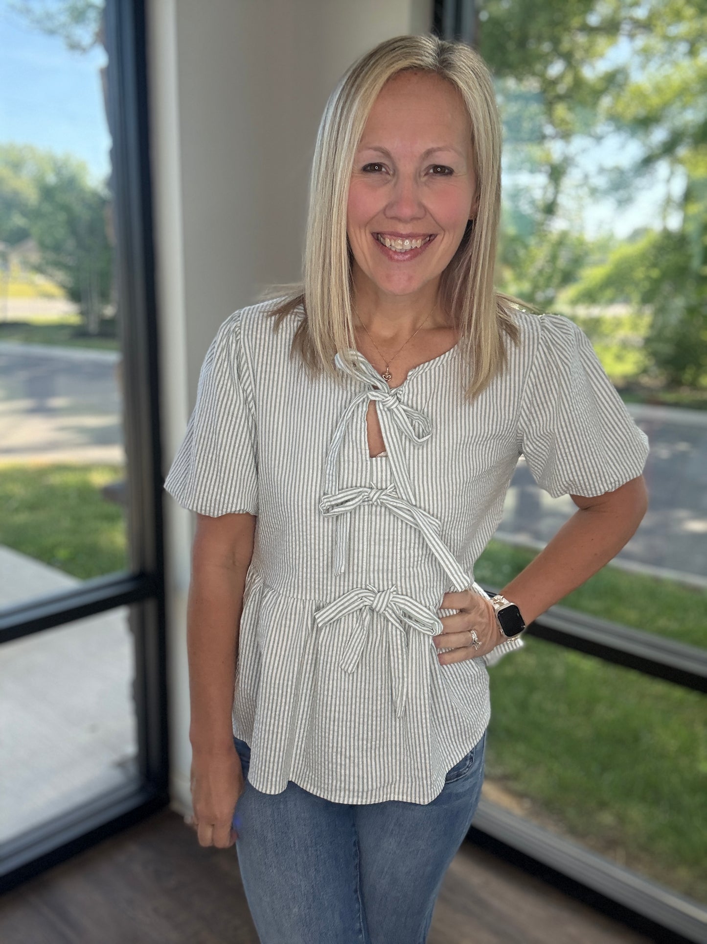 Sweet Stripes Top- Sage