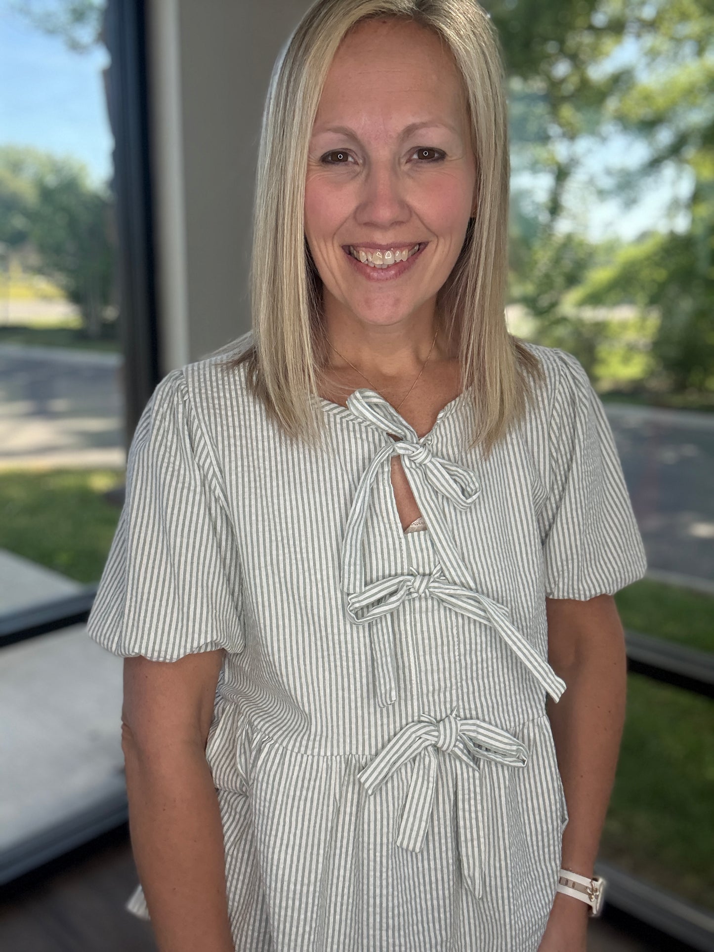 Sweet Stripes Top- Sage
