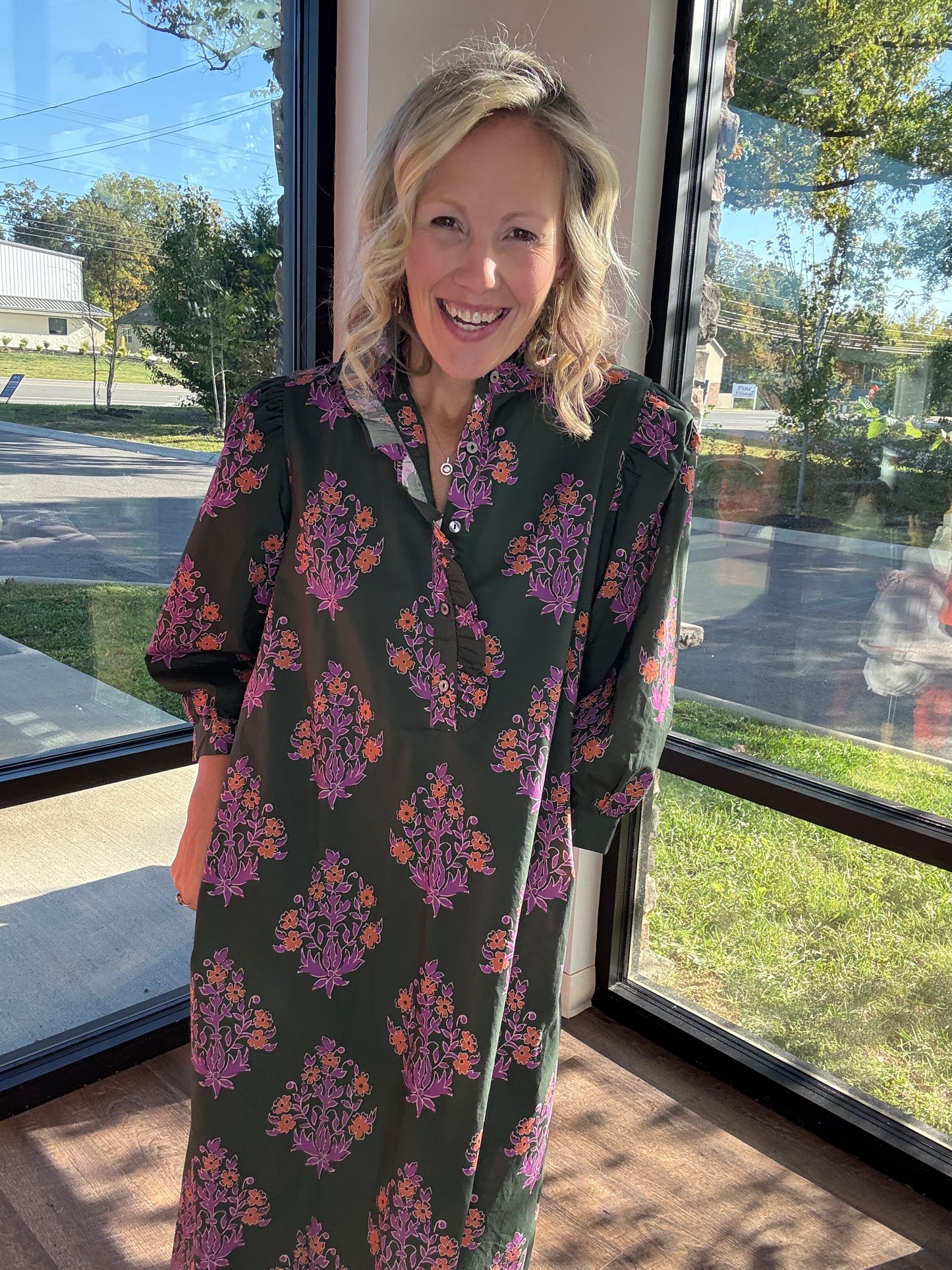 Falling for Florals Dress- Olive