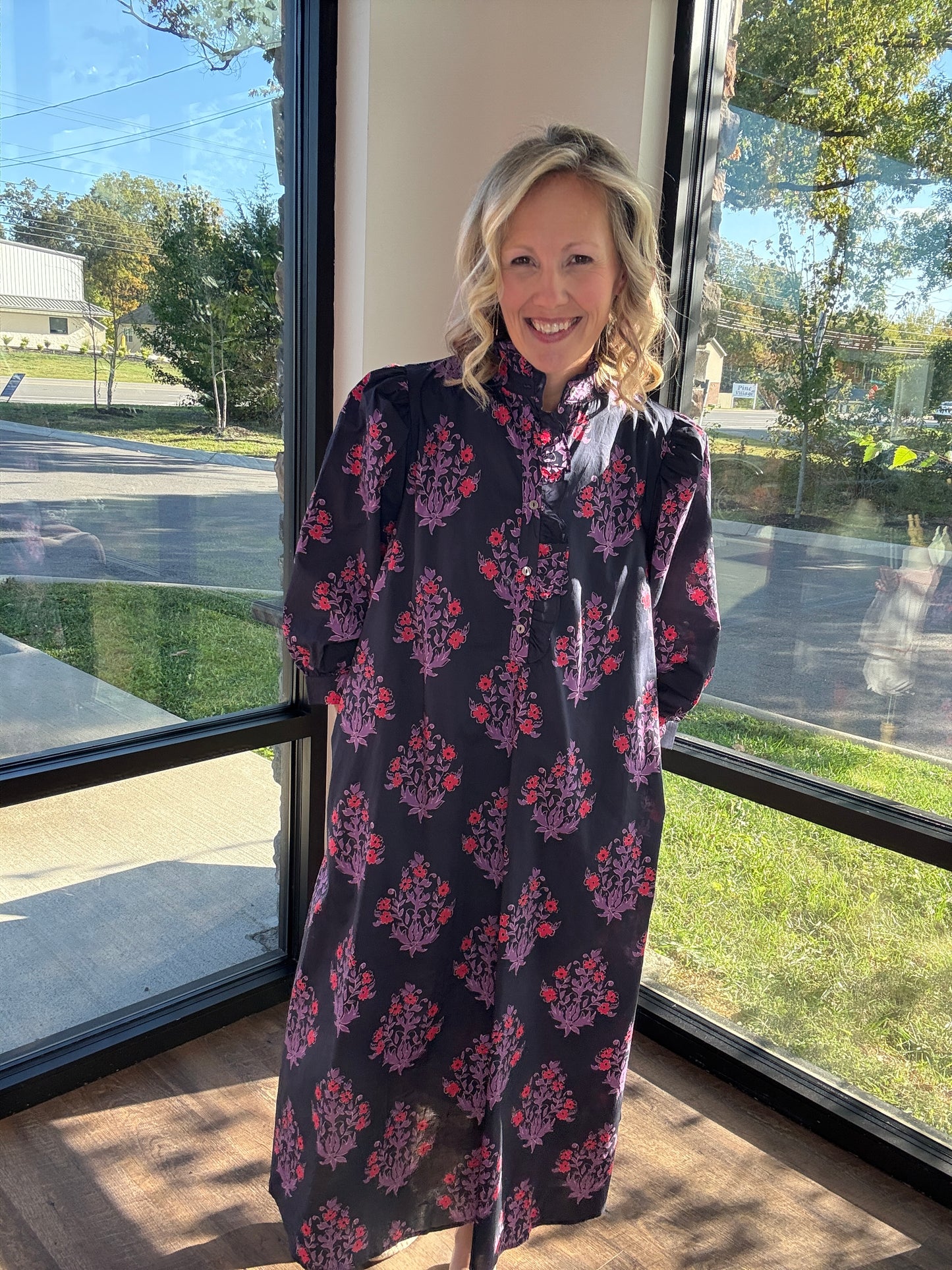 Falling for Florals Dress- Navy