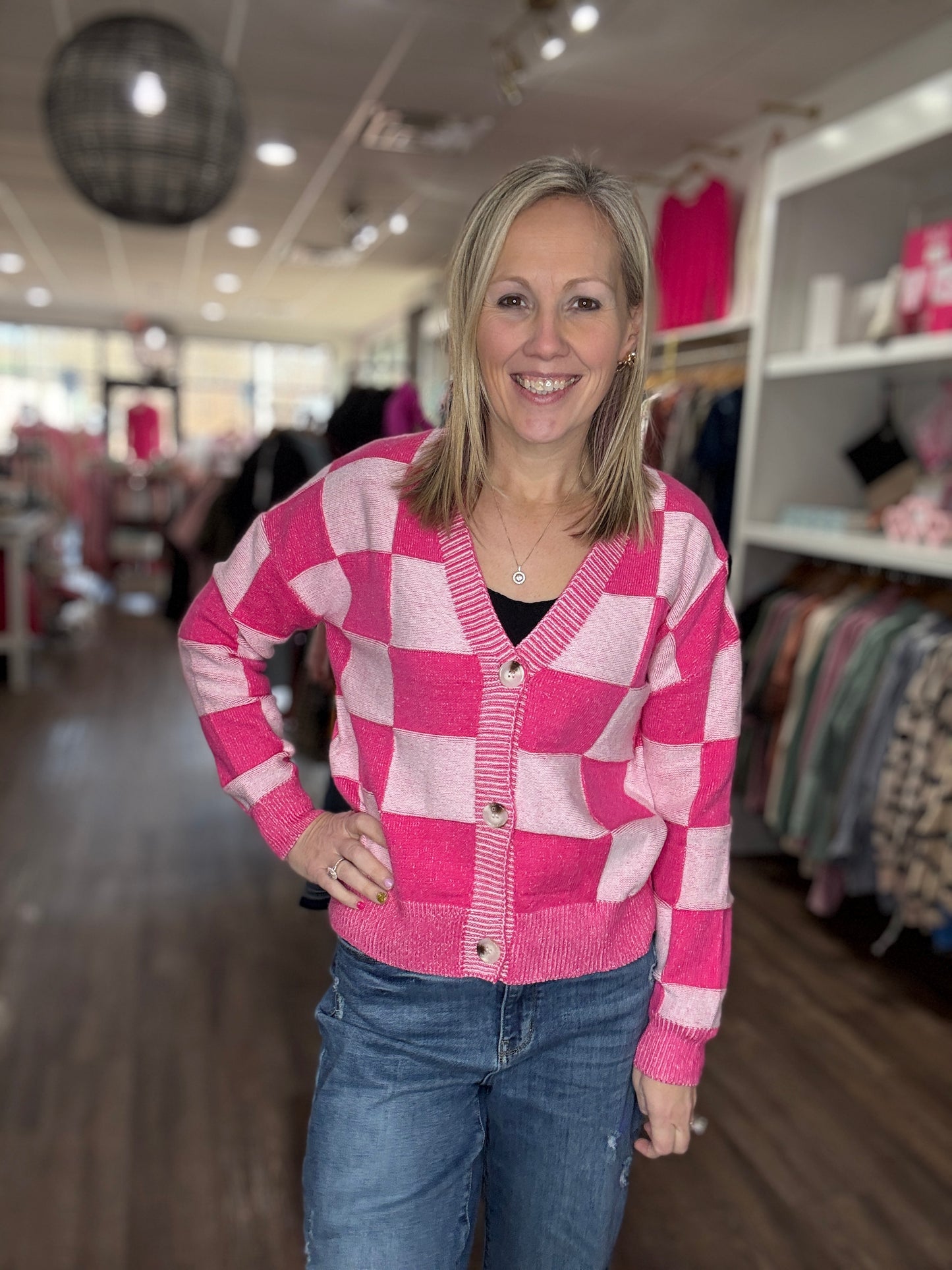 Blush Haven Checkered Cardigan
