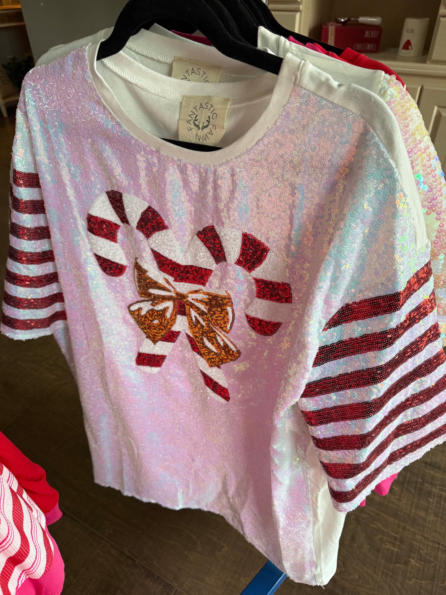 Candy Cane Sparkle Tunic- White