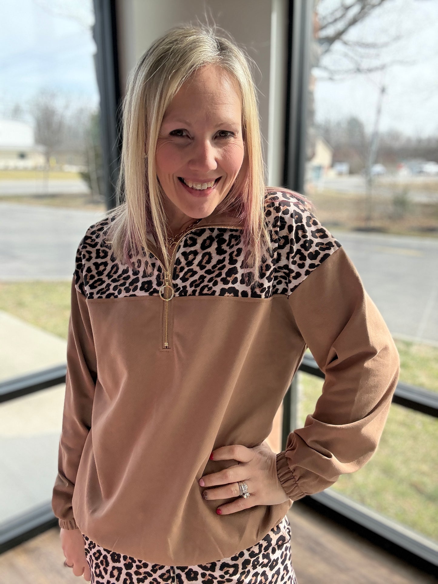 Mia Printed Pullover- Safari Chic