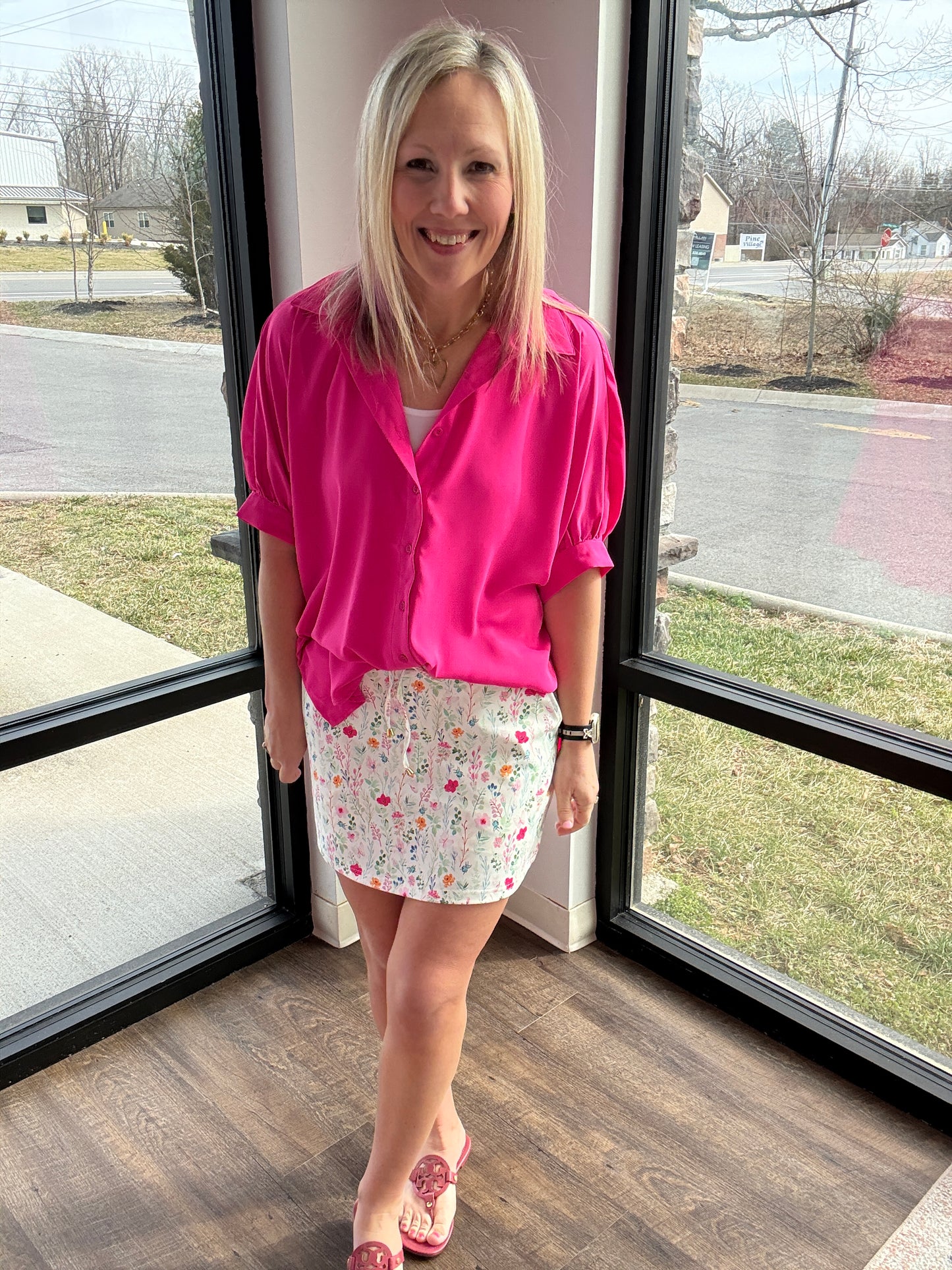 Sutton Button Up Top- Pink