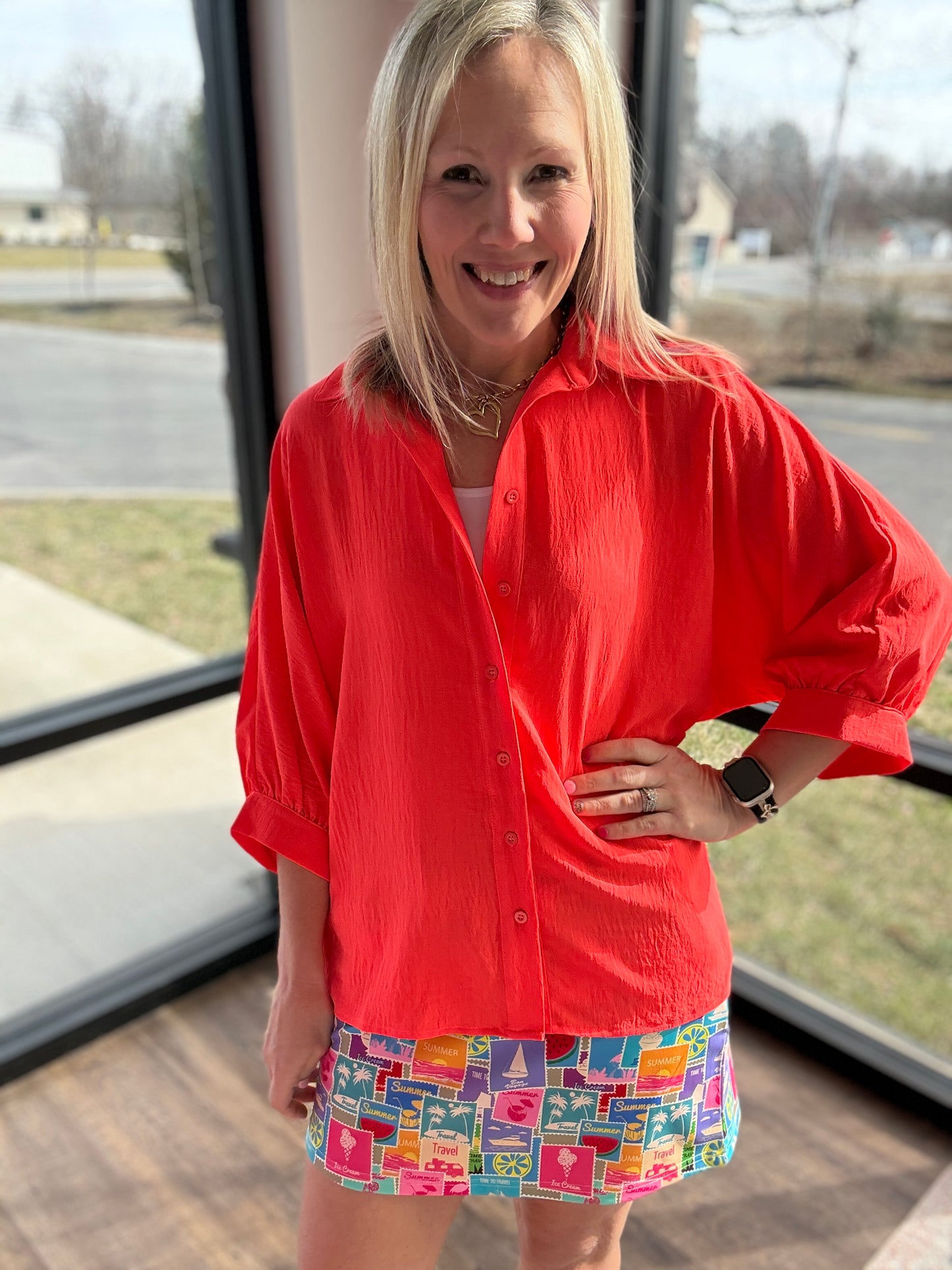 Sloane Button Up- Coral