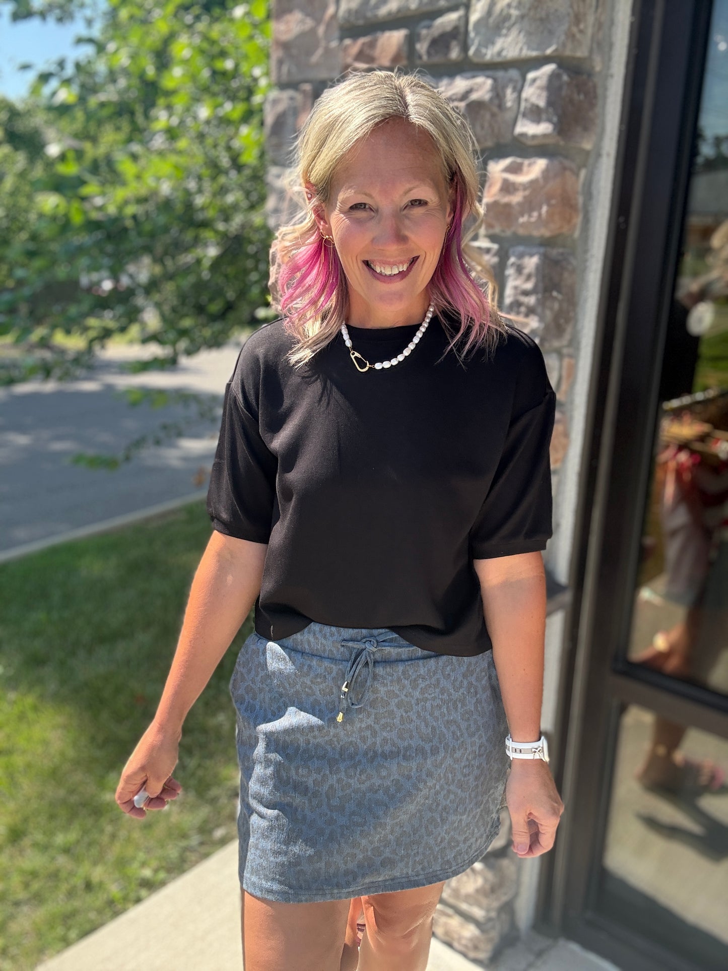 Refined Leopard Denim Skort