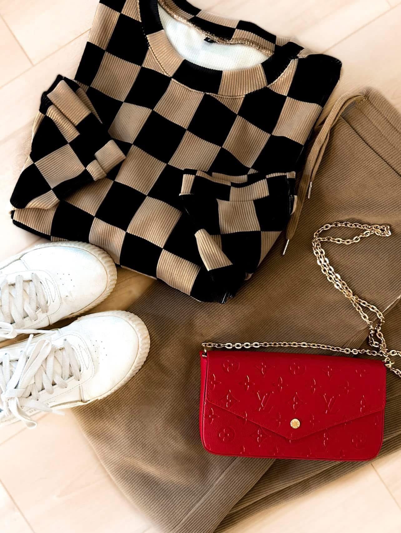 Mocha Checkered Corded Set