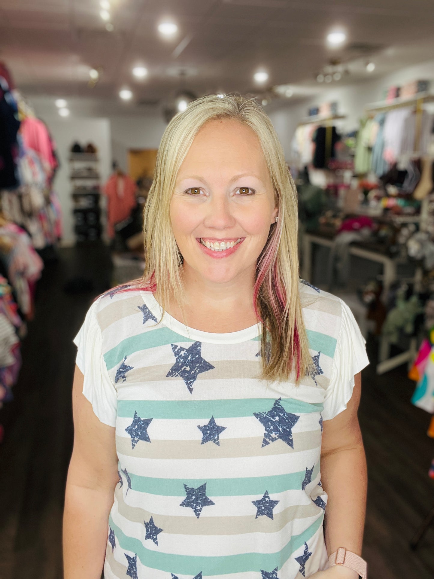 Sage Stripes & Star Top