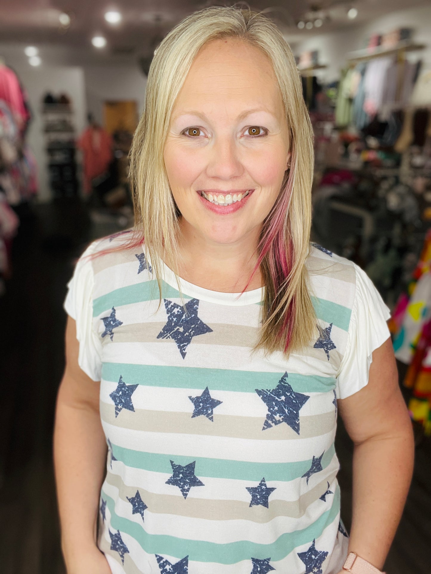 Sage Stripes & Star Top