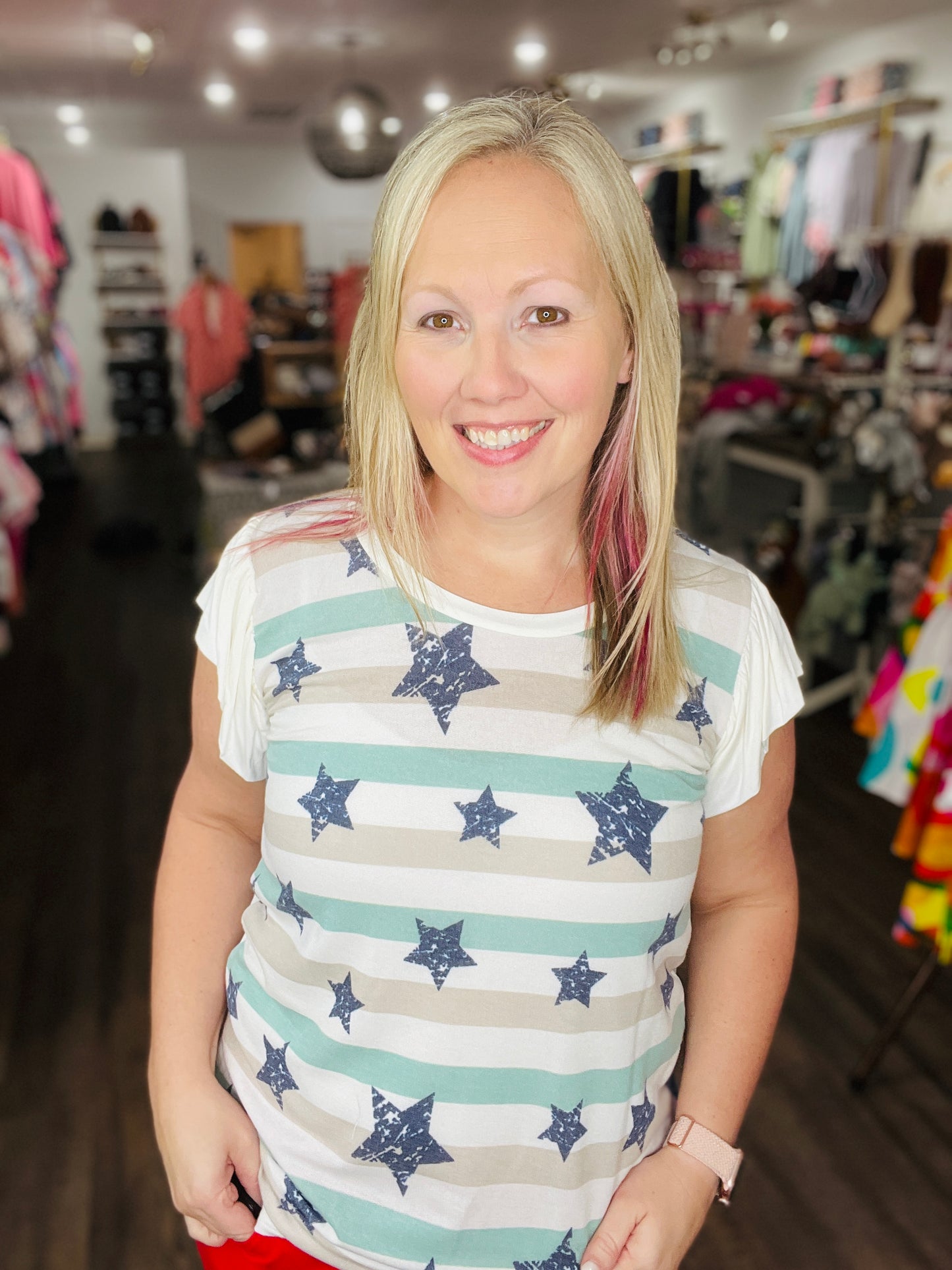 Sage Stripes & Star Top