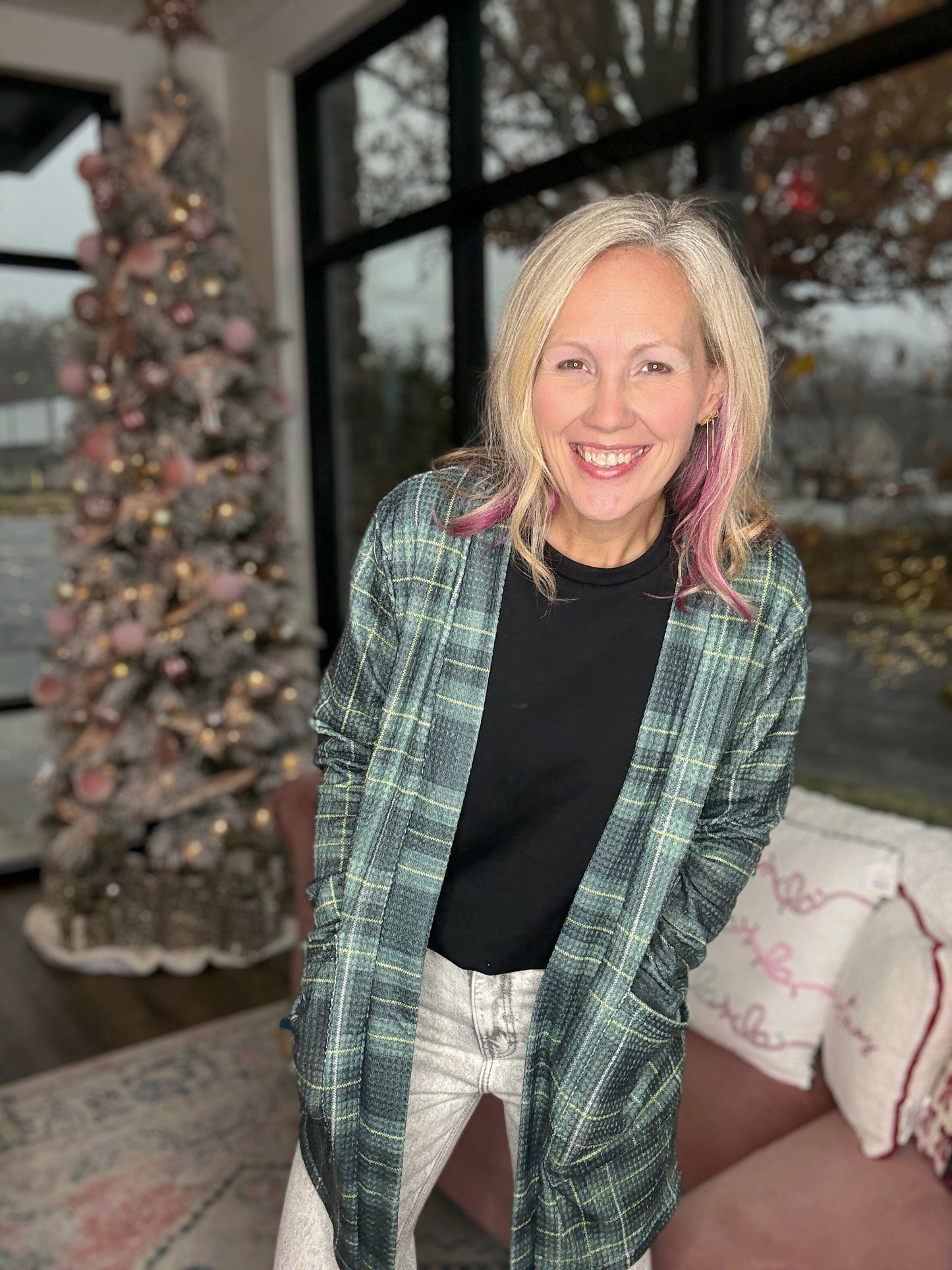 Northwood Plaid Cardigan-Green