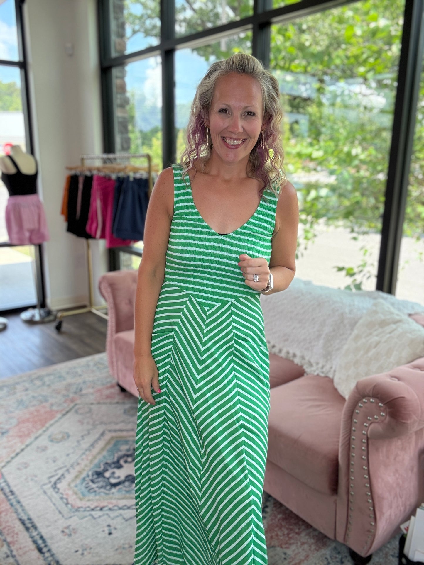Luciana Striped Dress- Green